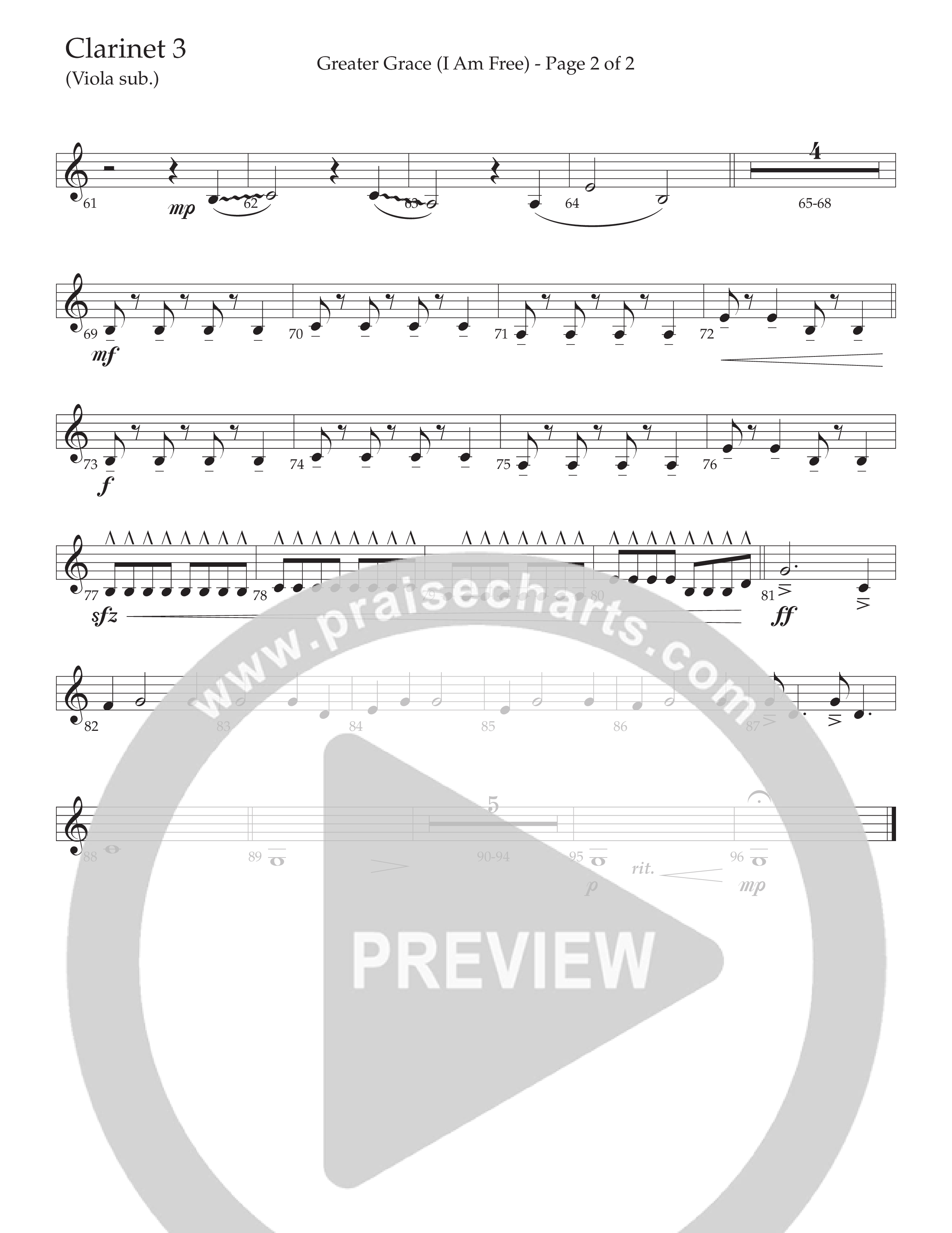 Greater Grace (I'm Free) (Choral Anthem SATB) Clarinet 3 (Daywind Worship / Arr. Cliff Duren)