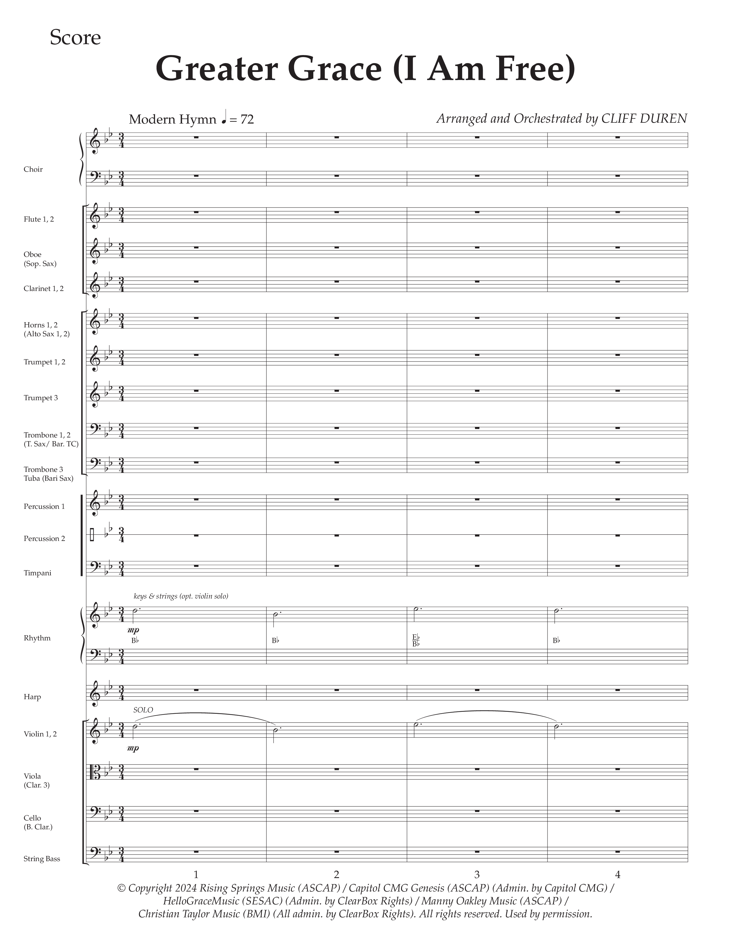 Greater Grace (I'm Free) (Choral Anthem SATB) Orchestration (Daywind Worship / Arr. Cliff Duren)