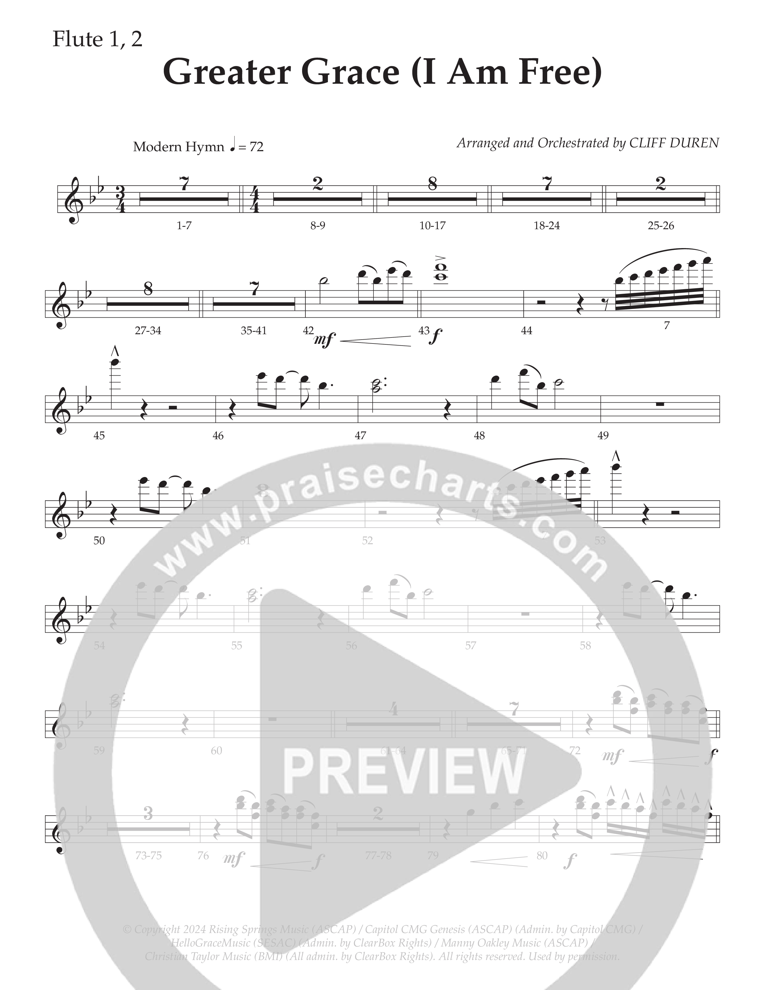 Greater Grace (I'm Free) (Choral Anthem SATB) Flute 1/2 (Daywind Worship / Arr. Cliff Duren)