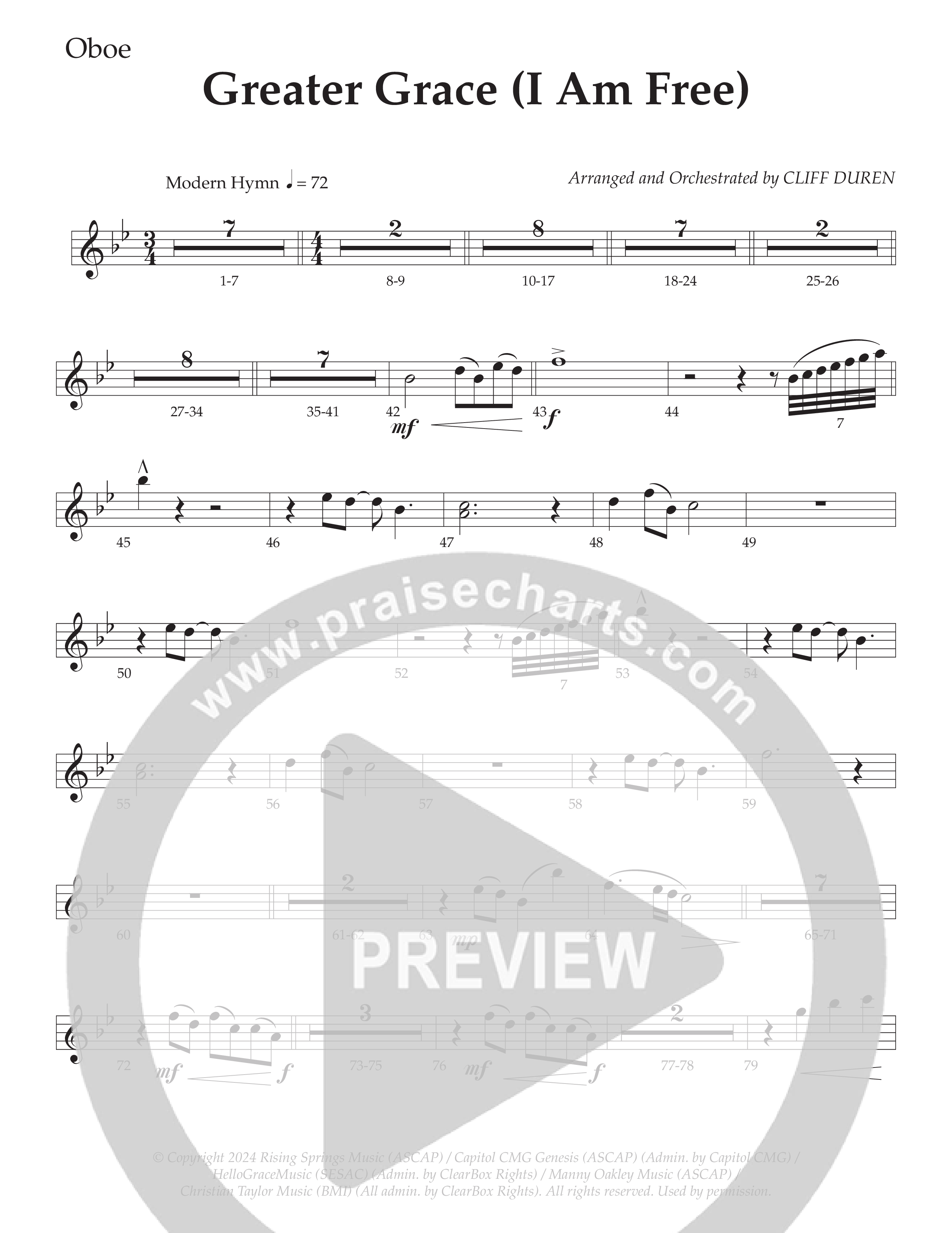 Greater Grace (I'm Free) (Choral Anthem SATB) Oboe (Daywind Worship / Arr. Cliff Duren)