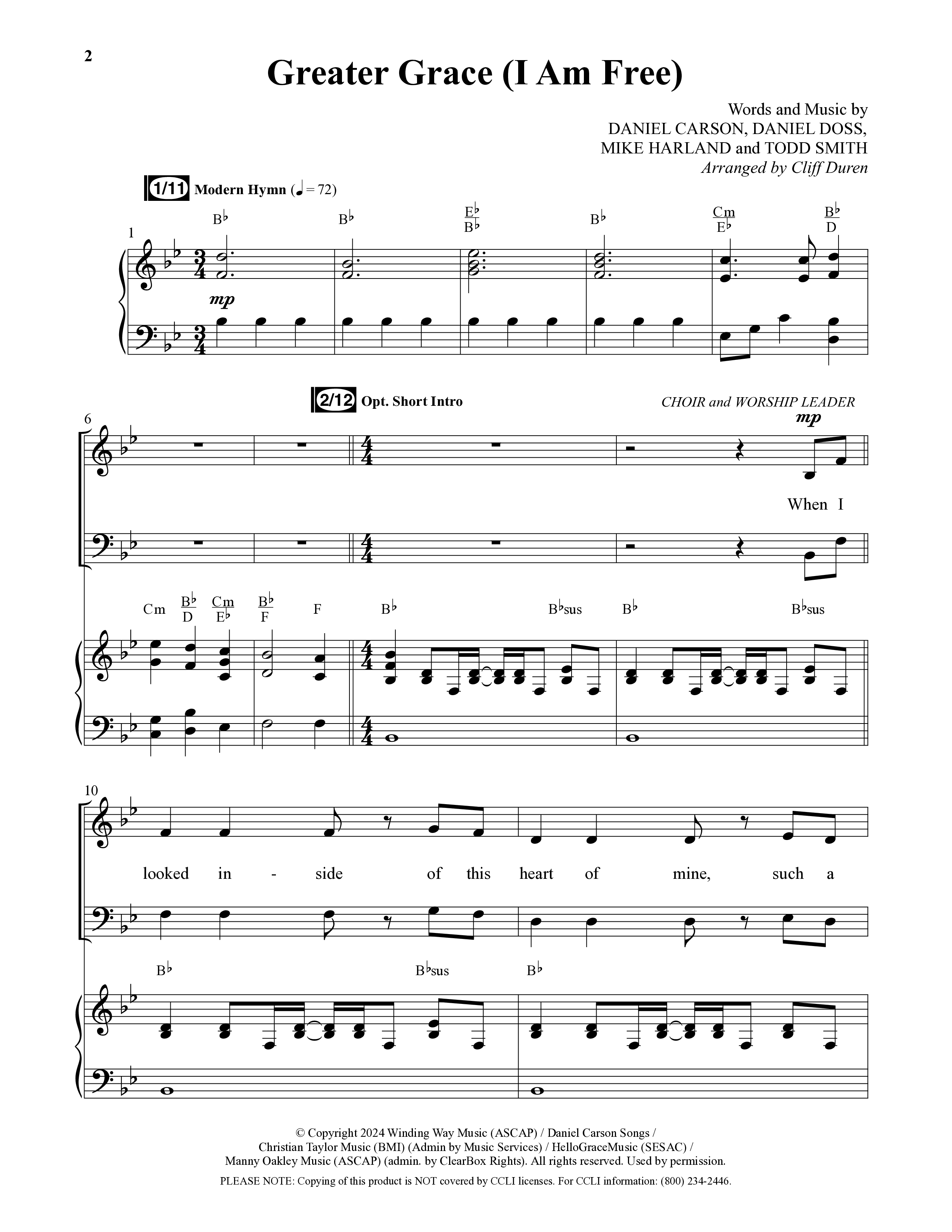 Greater Grace (I'm Free) (Choral Anthem SATB) Anthem (SATB/Piano) (Daywind Worship / Arr. Cliff Duren)