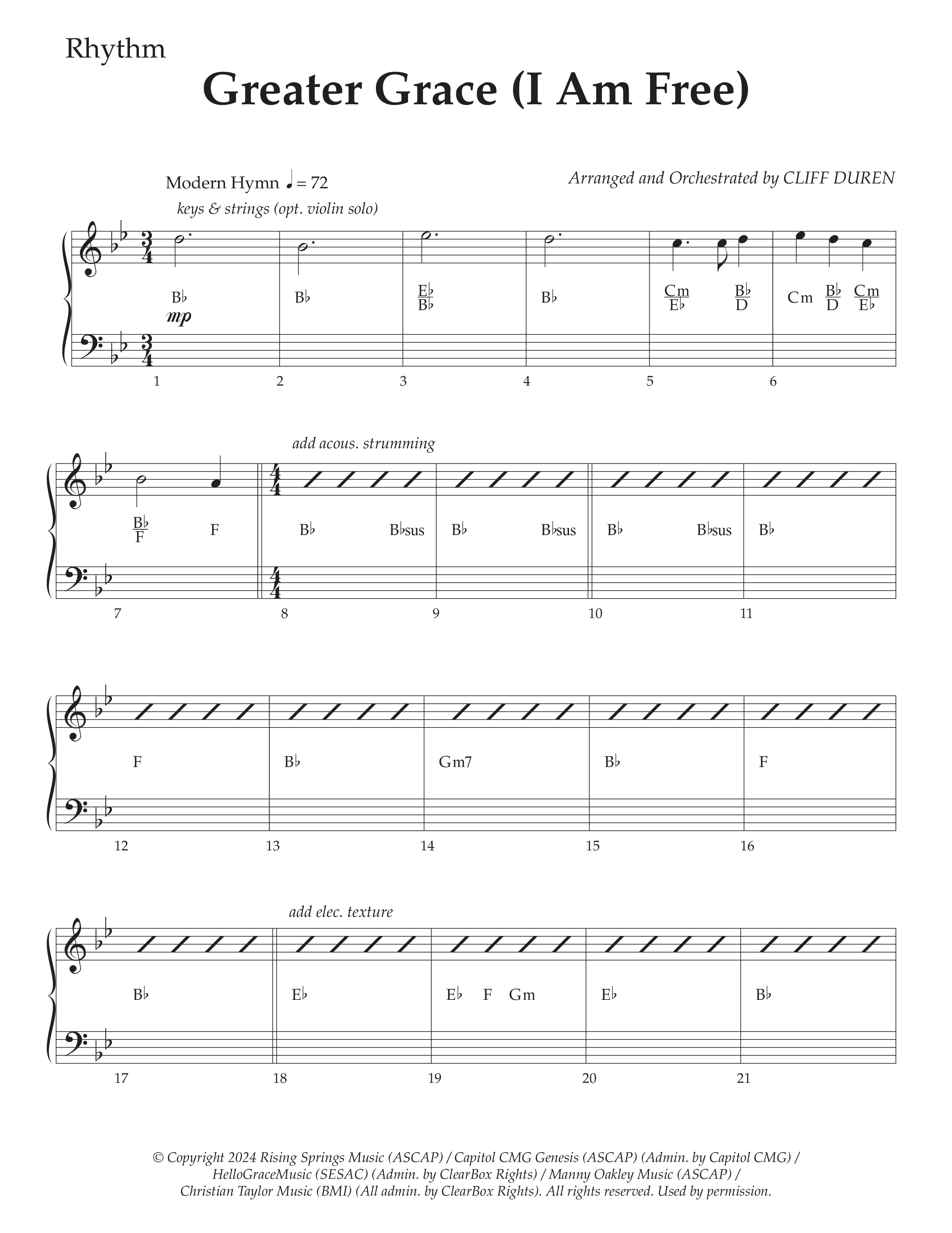Greater Grace (I'm Free) (Choral Anthem SATB) Rhythm Chart (Daywind Worship / Arr. Cliff Duren)
