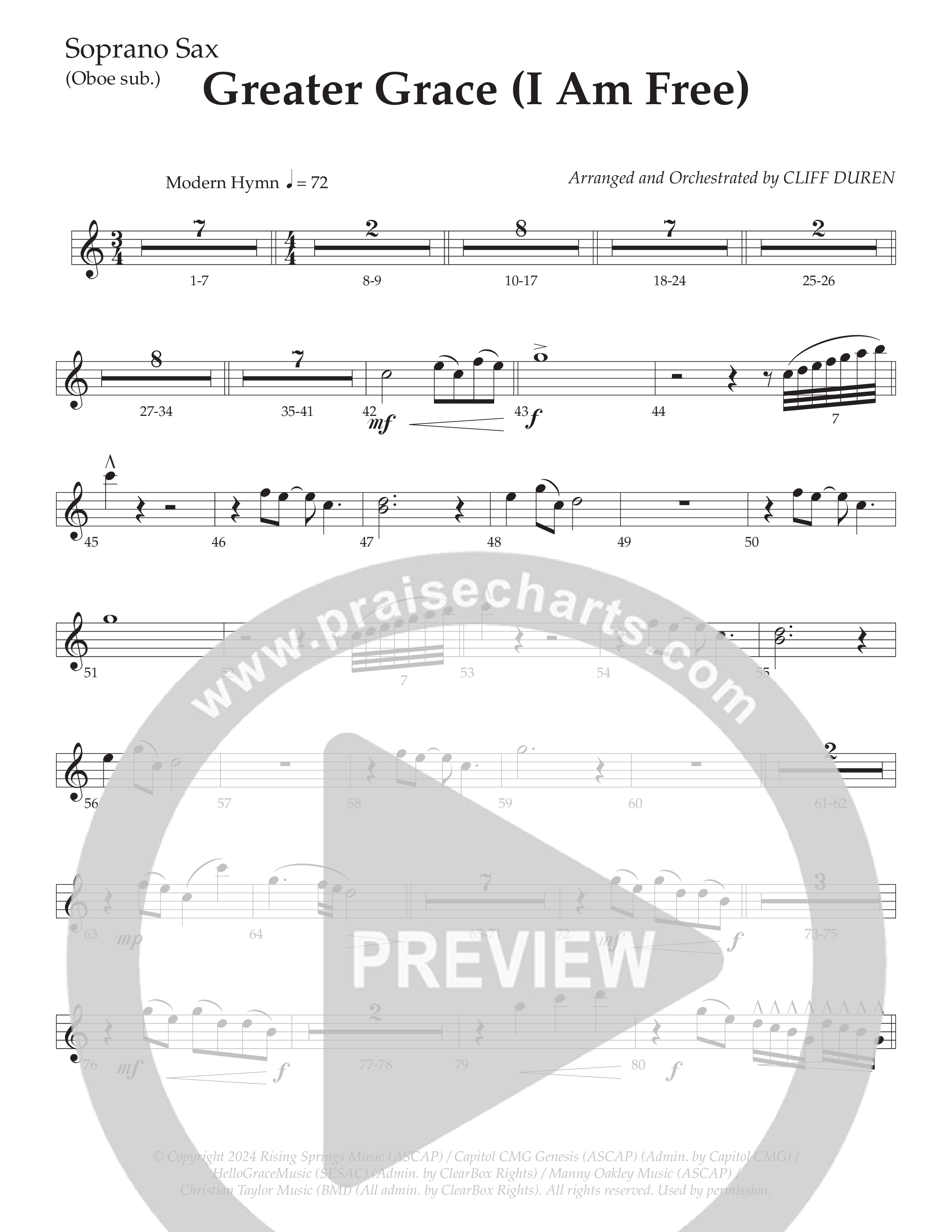 Greater Grace (I'm Free) (Choral Anthem SATB) Soprano Sax (Daywind Worship / Arr. Cliff Duren)