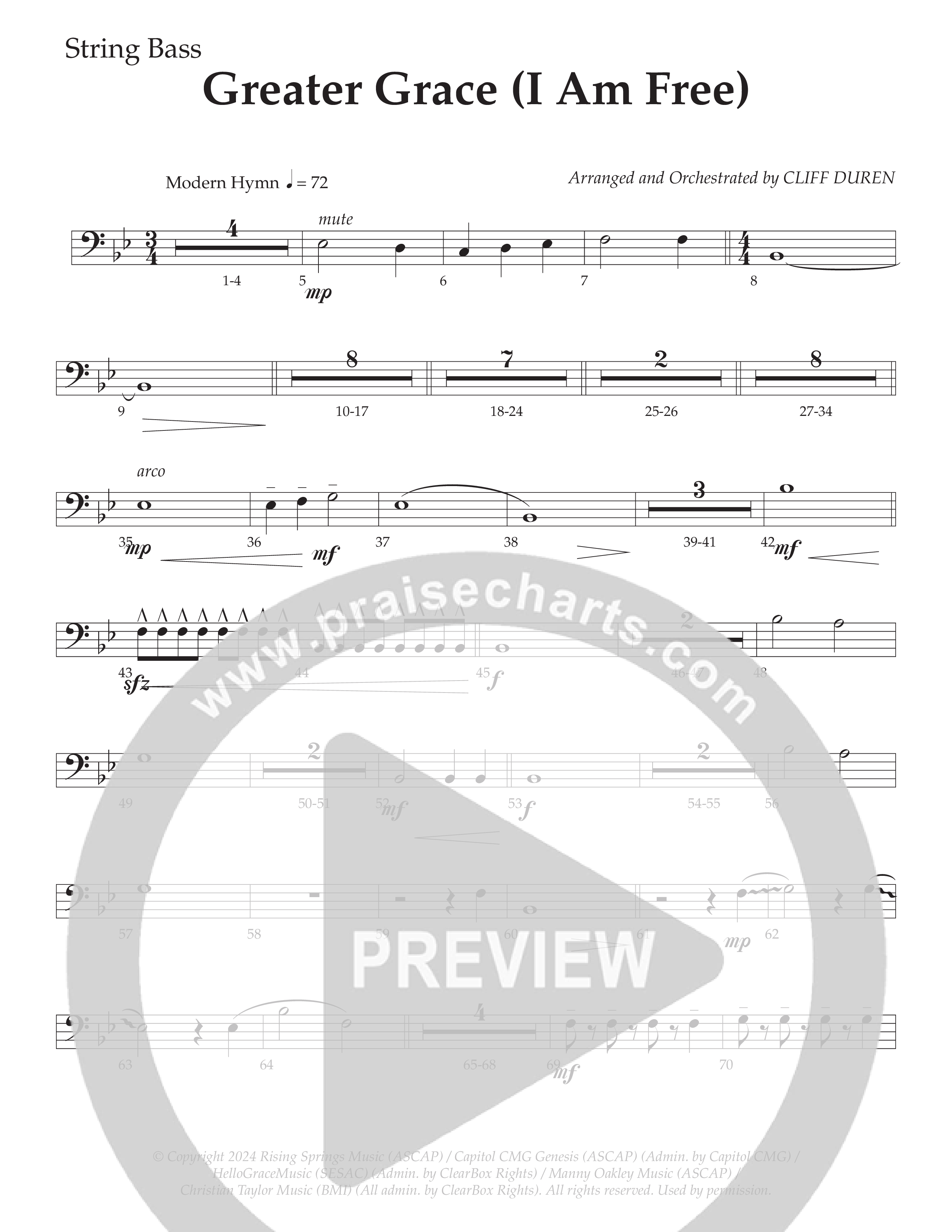 Greater Grace (I'm Free) (Choral Anthem SATB) String Bass (Daywind Worship / Arr. Cliff Duren)