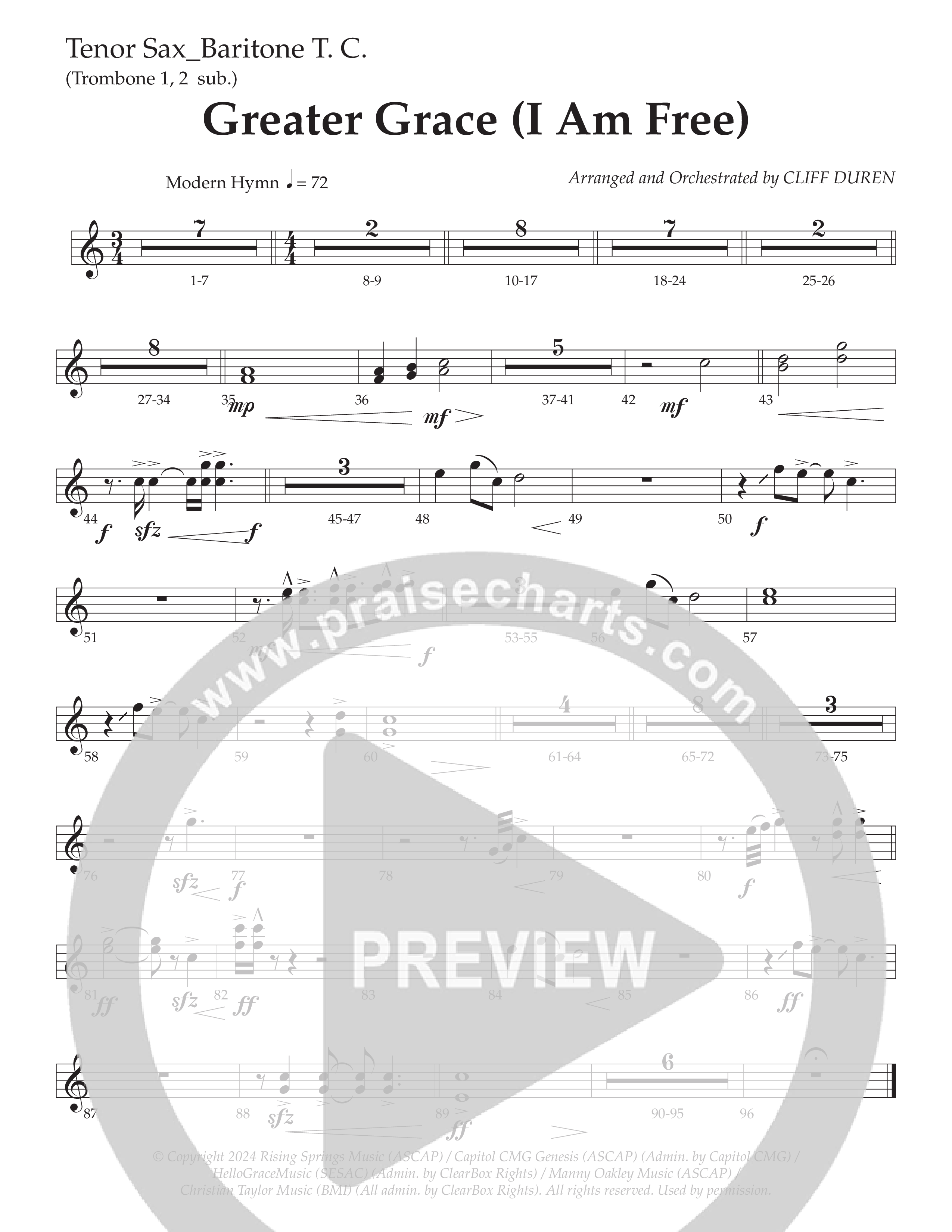 Greater Grace (I'm Free) (Choral Anthem SATB) Tenor Sax/Baritone T.C. (Daywind Worship / Arr. Cliff Duren)