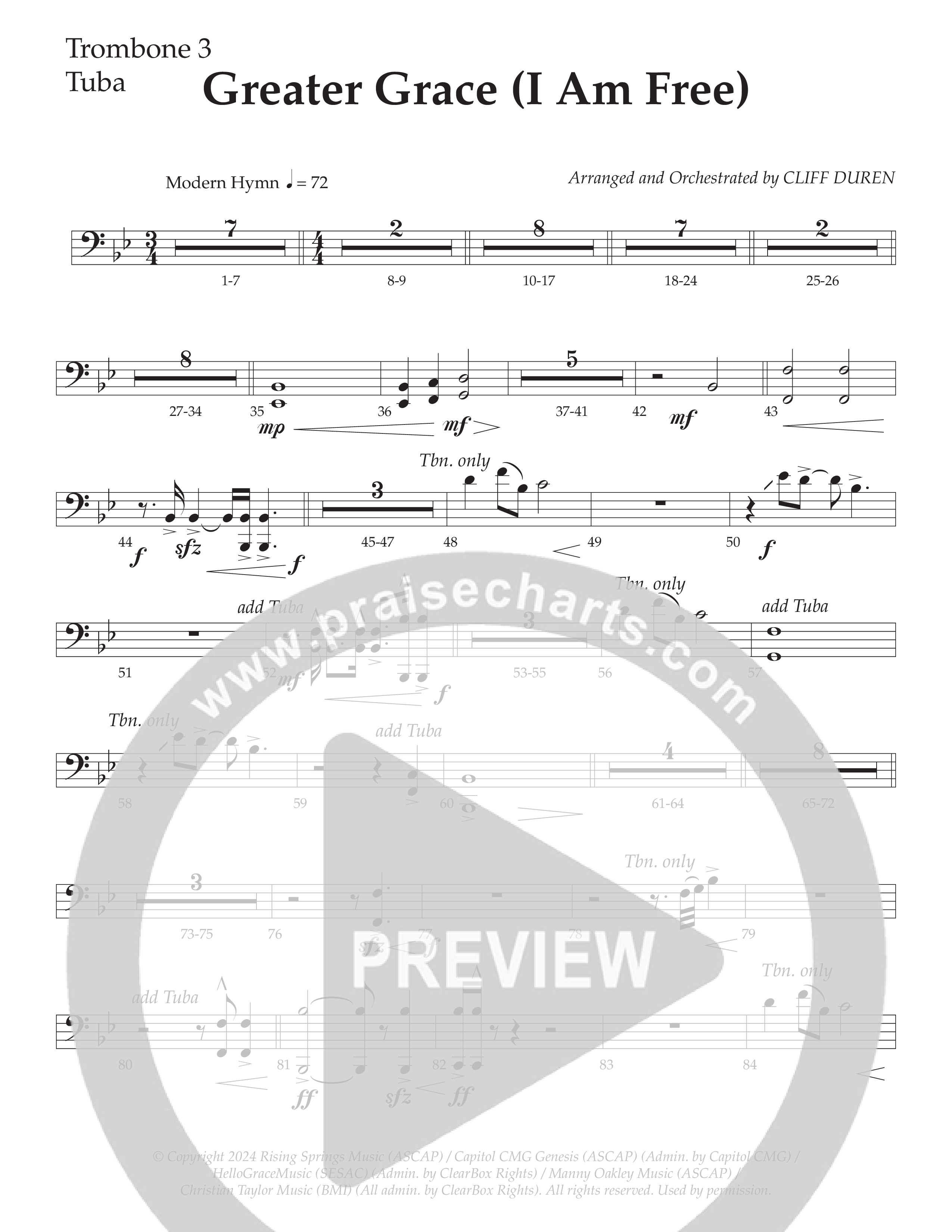 Greater Grace (I'm Free) (Choral Anthem SATB) Trombone 3/Tuba (Daywind Worship / Arr. Cliff Duren)