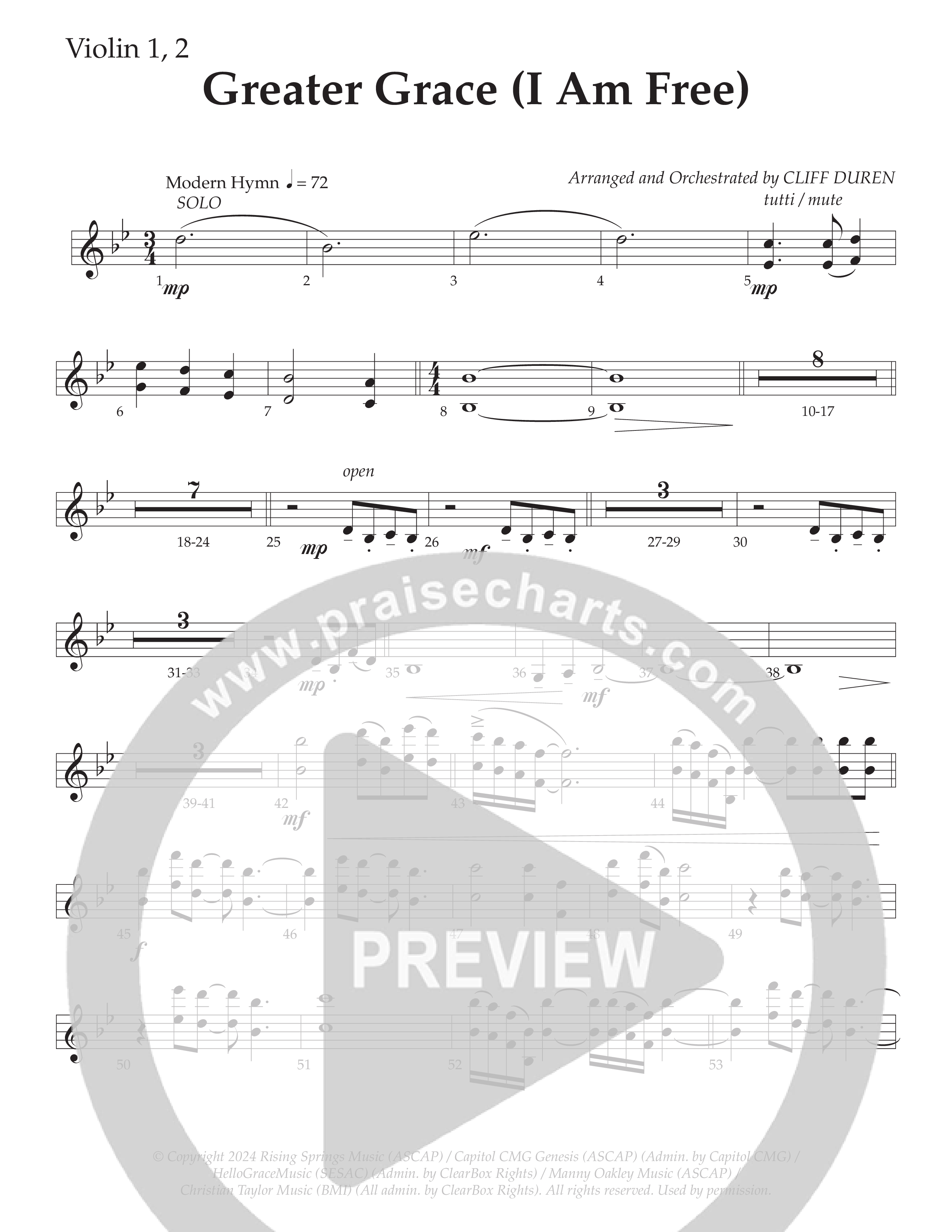 Greater Grace (I'm Free) (Choral Anthem SATB) Violin 1/2 (Daywind Worship / Arr. Cliff Duren)