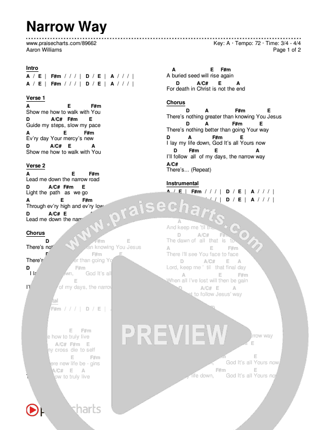 Narrow Way Chord Chart (Aaron Williams)