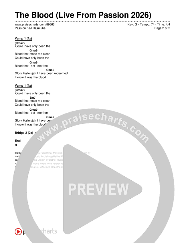 The Blood (Live From Passion 2026) Chords & Lyrics (Passion / JJ Hasulube)