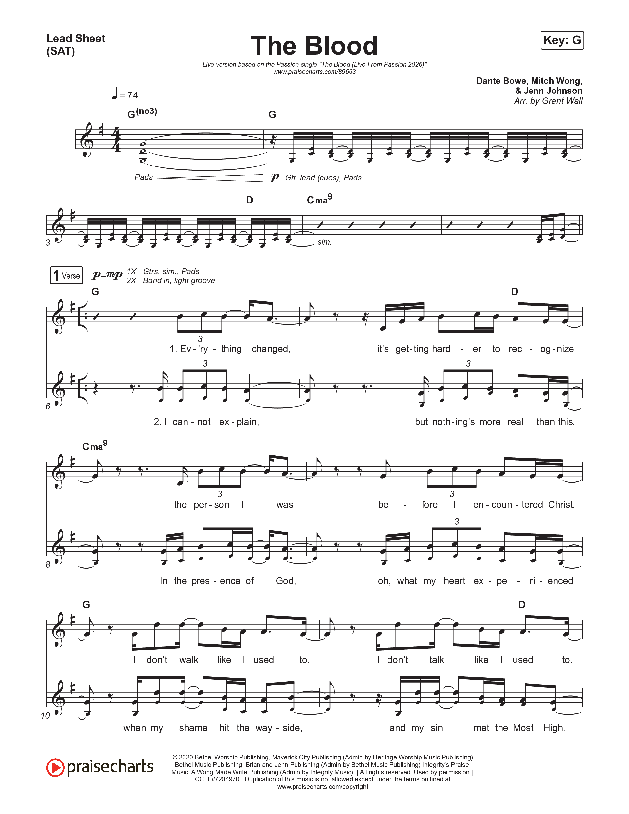 The Blood (Live From Passion 2026) Lead Sheet (SAT) (Passion / JJ Hasulube)