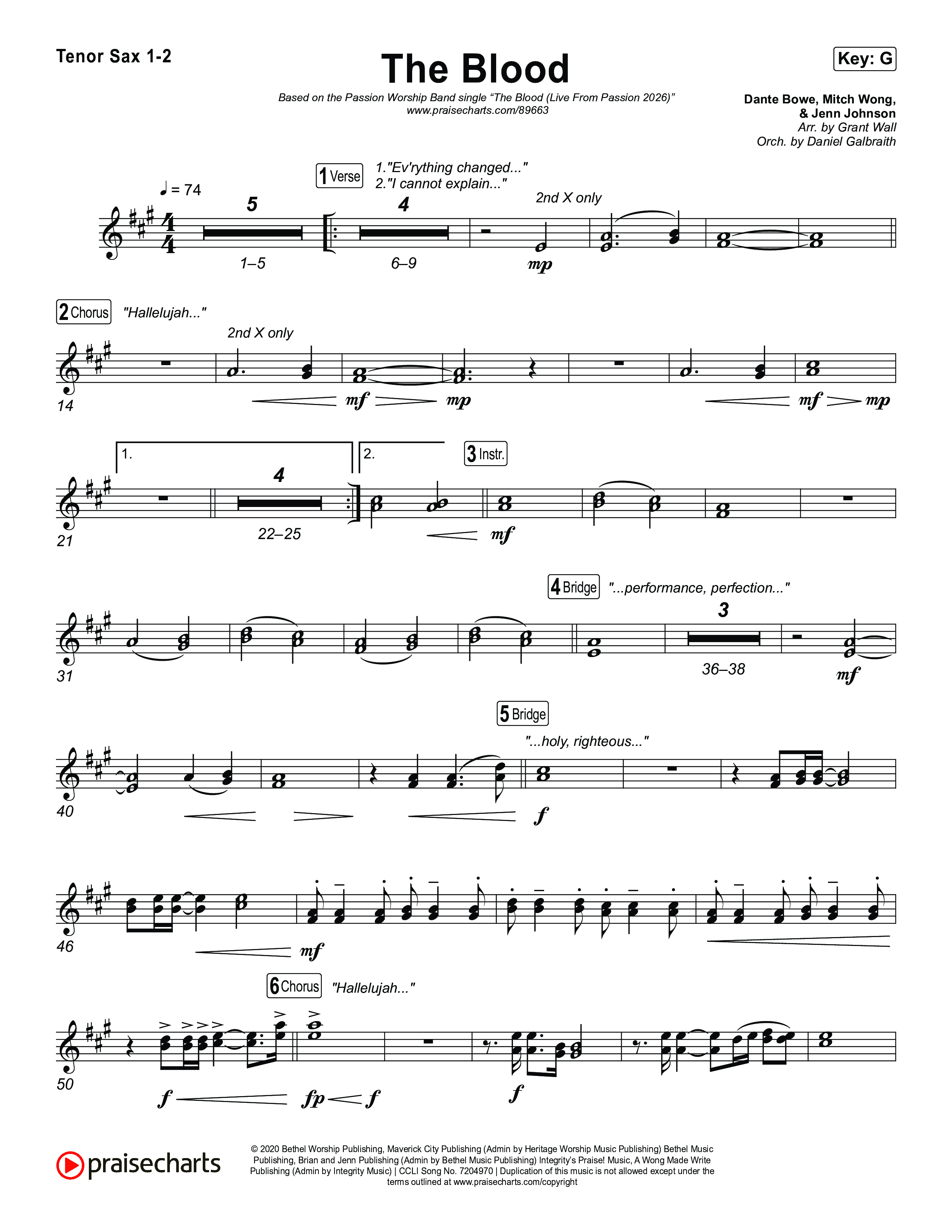 The Blood (Live From Passion 2026) Tenor Sax 1,2 (Passion / JJ Hasulube)