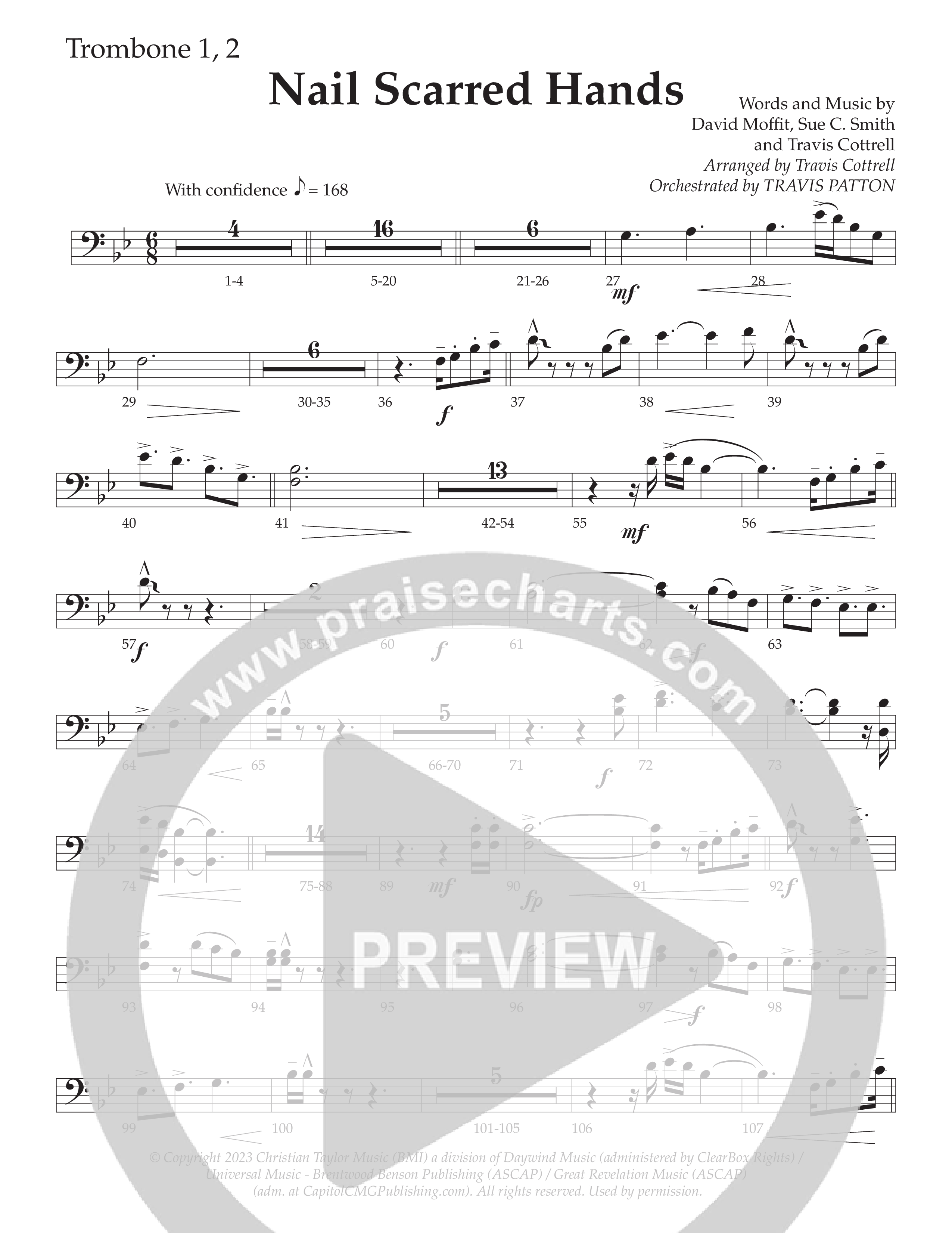 Nail Scarred Hands (Choral Anthem SATB) Trombone 1/2 (Daywind Worship / Arr. Travis Cottrell)