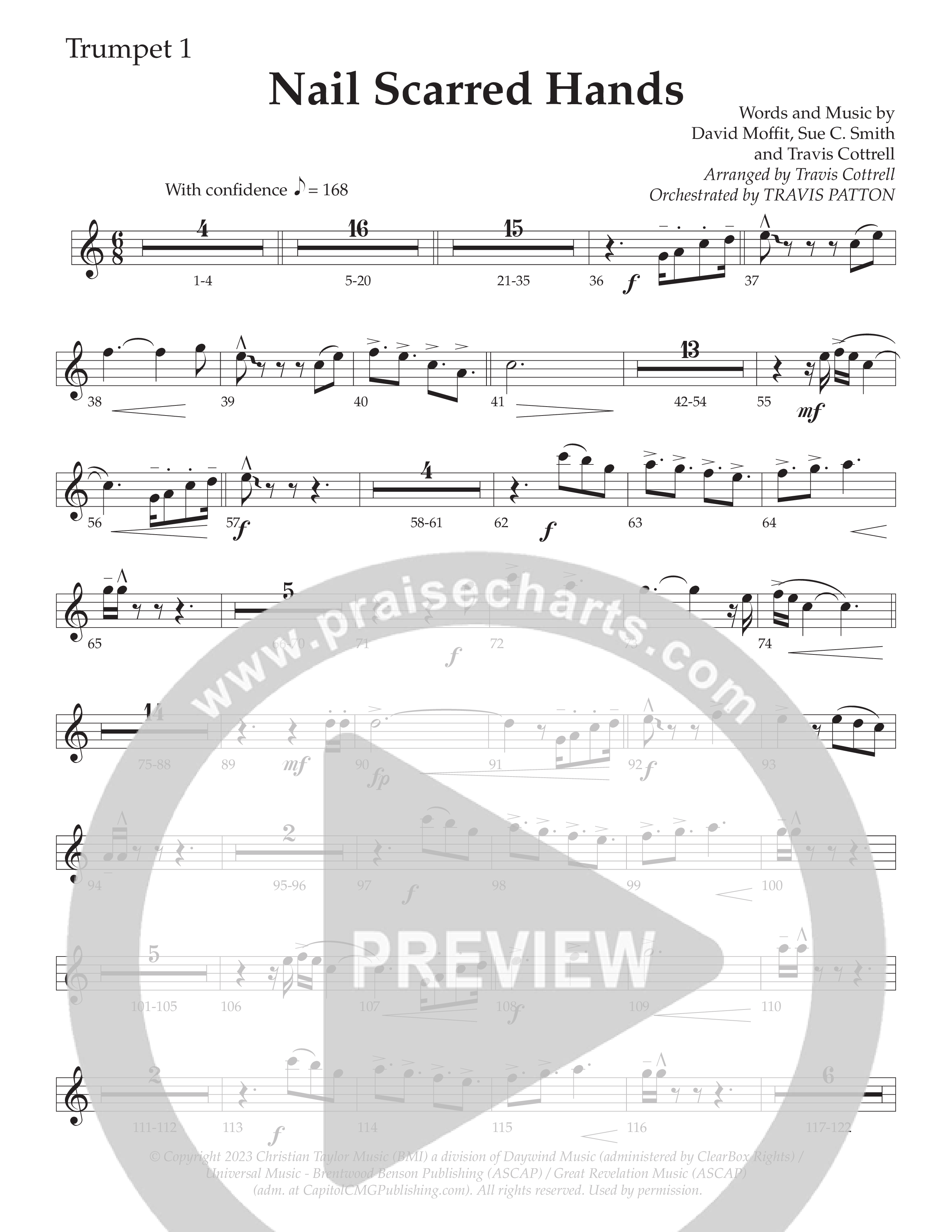 Nail Scarred Hands (Choral Anthem SATB) Trumpet 1 (Daywind Worship / Arr. Travis Cottrell)