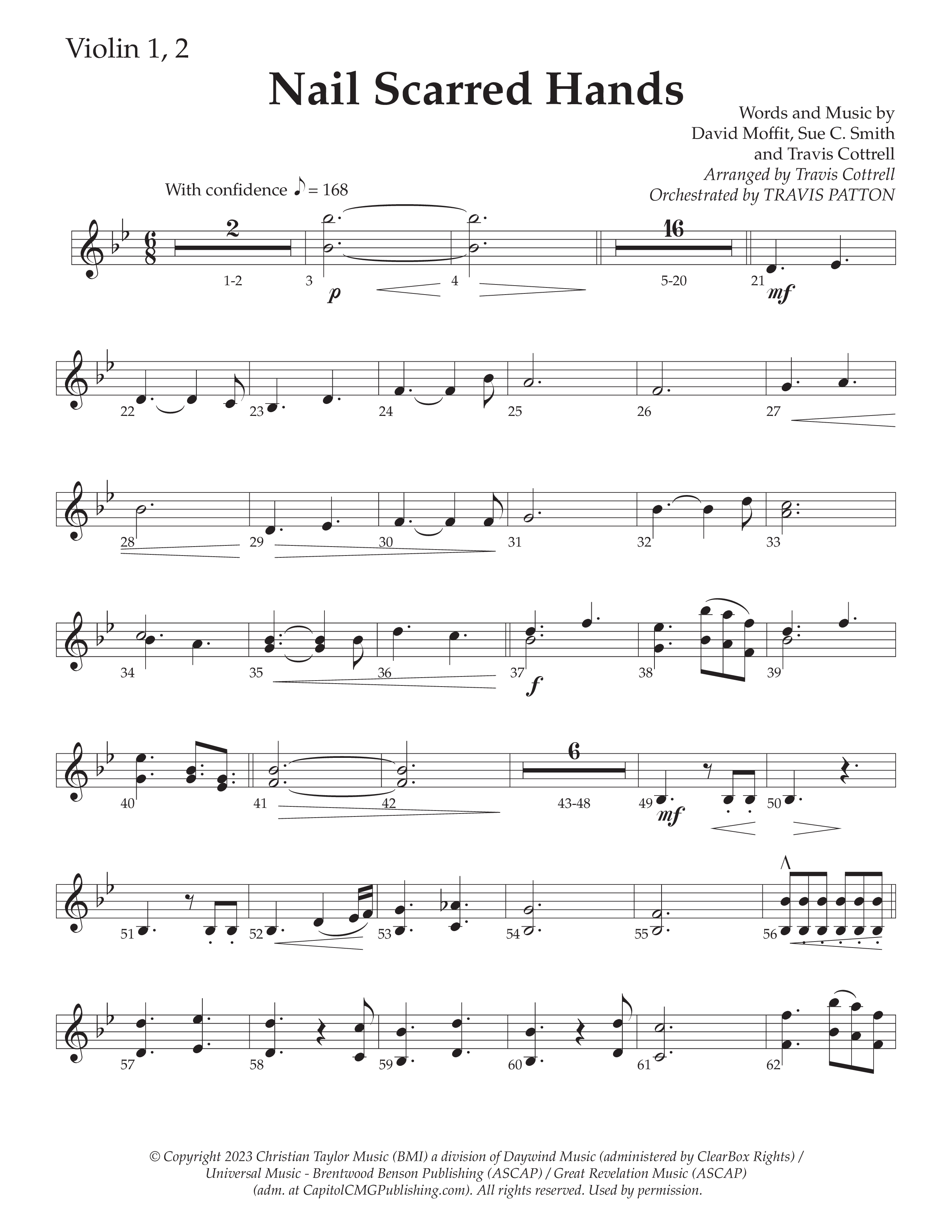 Nail Scarred Hands (Choral Anthem SATB) Violin 1/2 (Daywind Worship / Arr. Travis Cottrell)