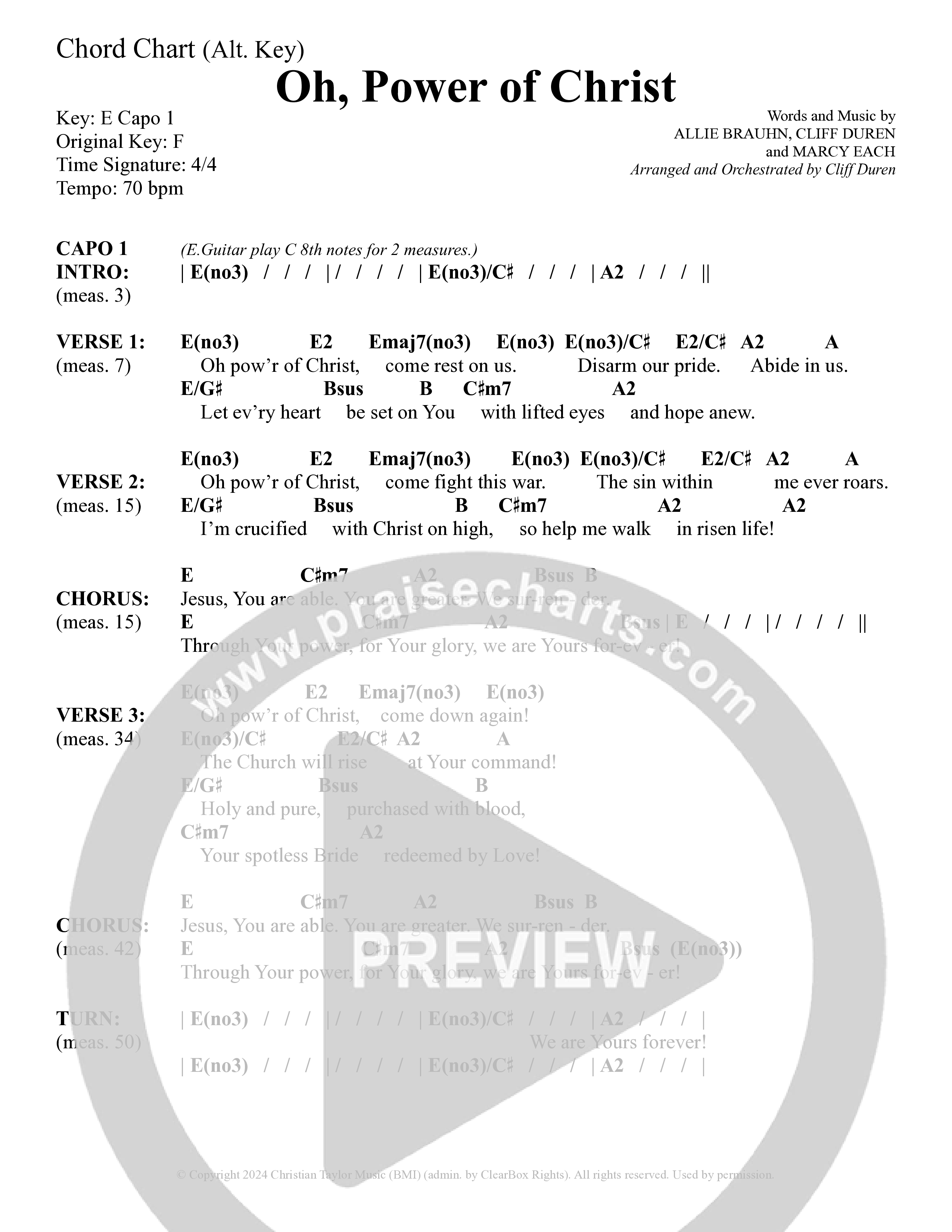 Oh Power Of Christ (Choral Anthem SATB) Chord Chart (Daywind Worship / Arr. Cliff Duren)