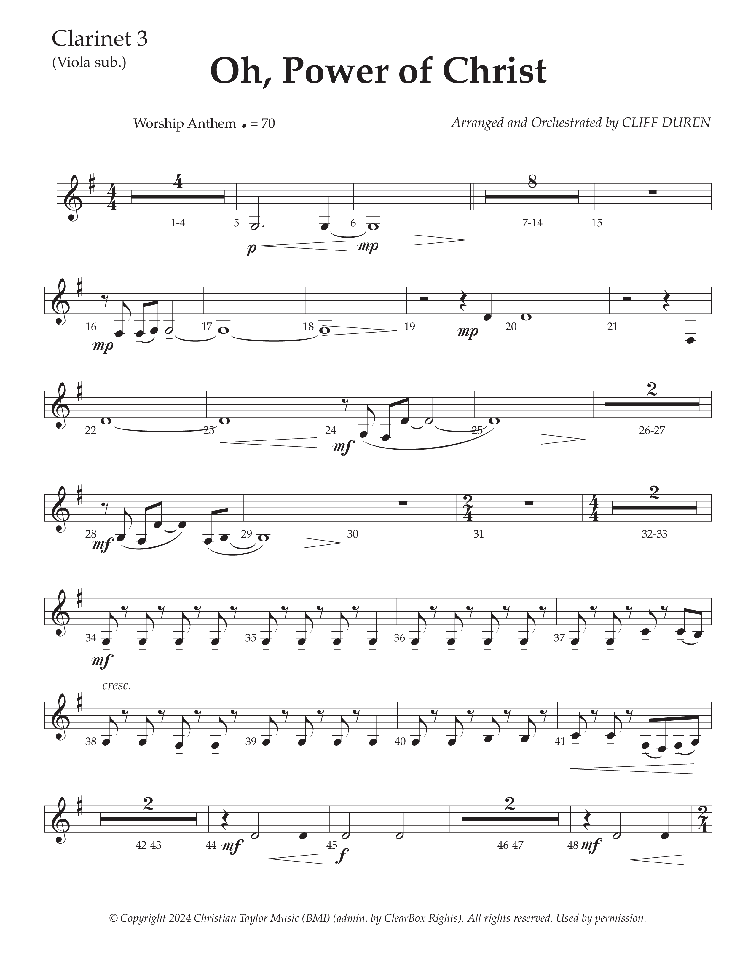 Oh Power Of Christ (Choral Anthem SATB) Clarinet 3 (Daywind Worship / Arr. Cliff Duren)