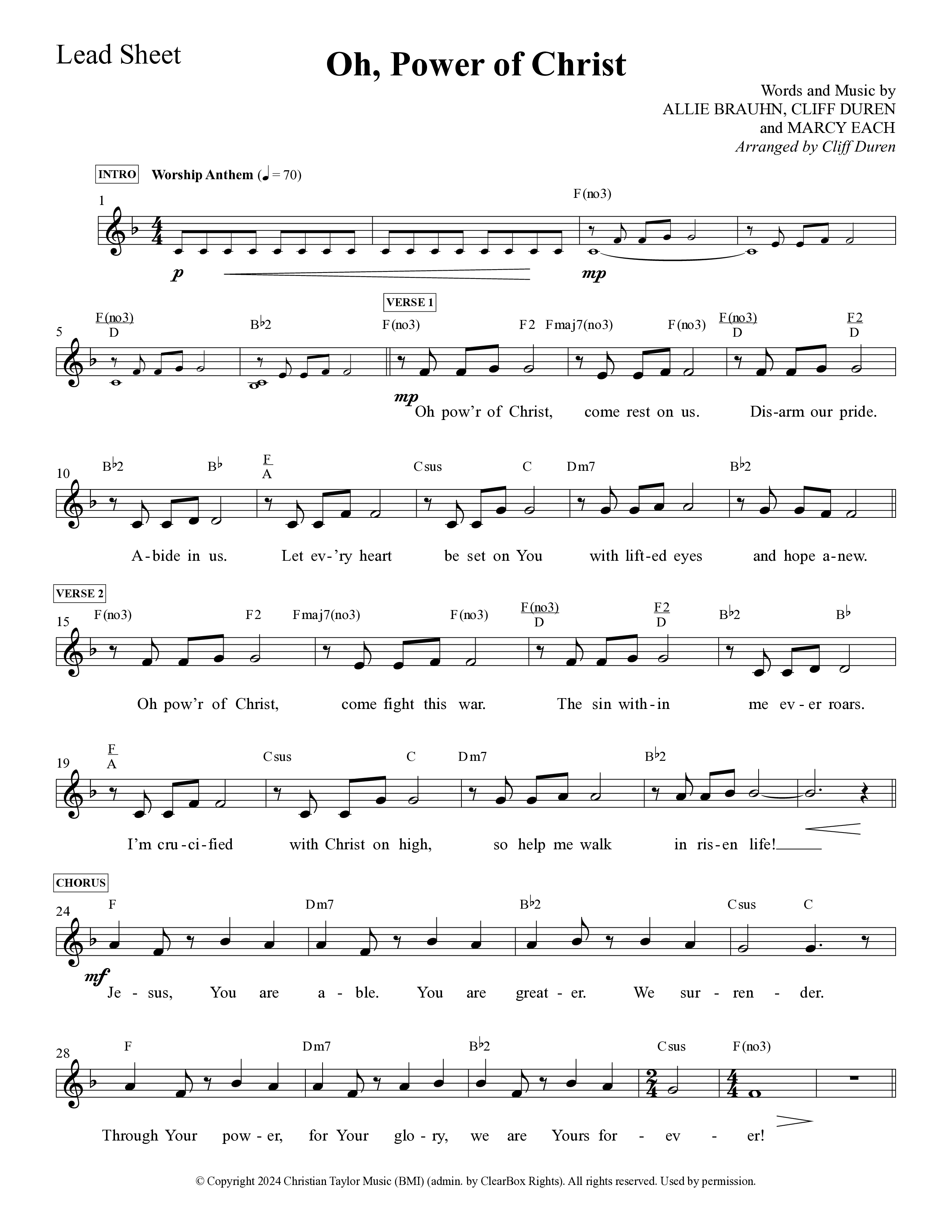Oh Power Of Christ (Choral Anthem SATB) Lead Sheet Melody (Daywind Worship / Arr. Cliff Duren)