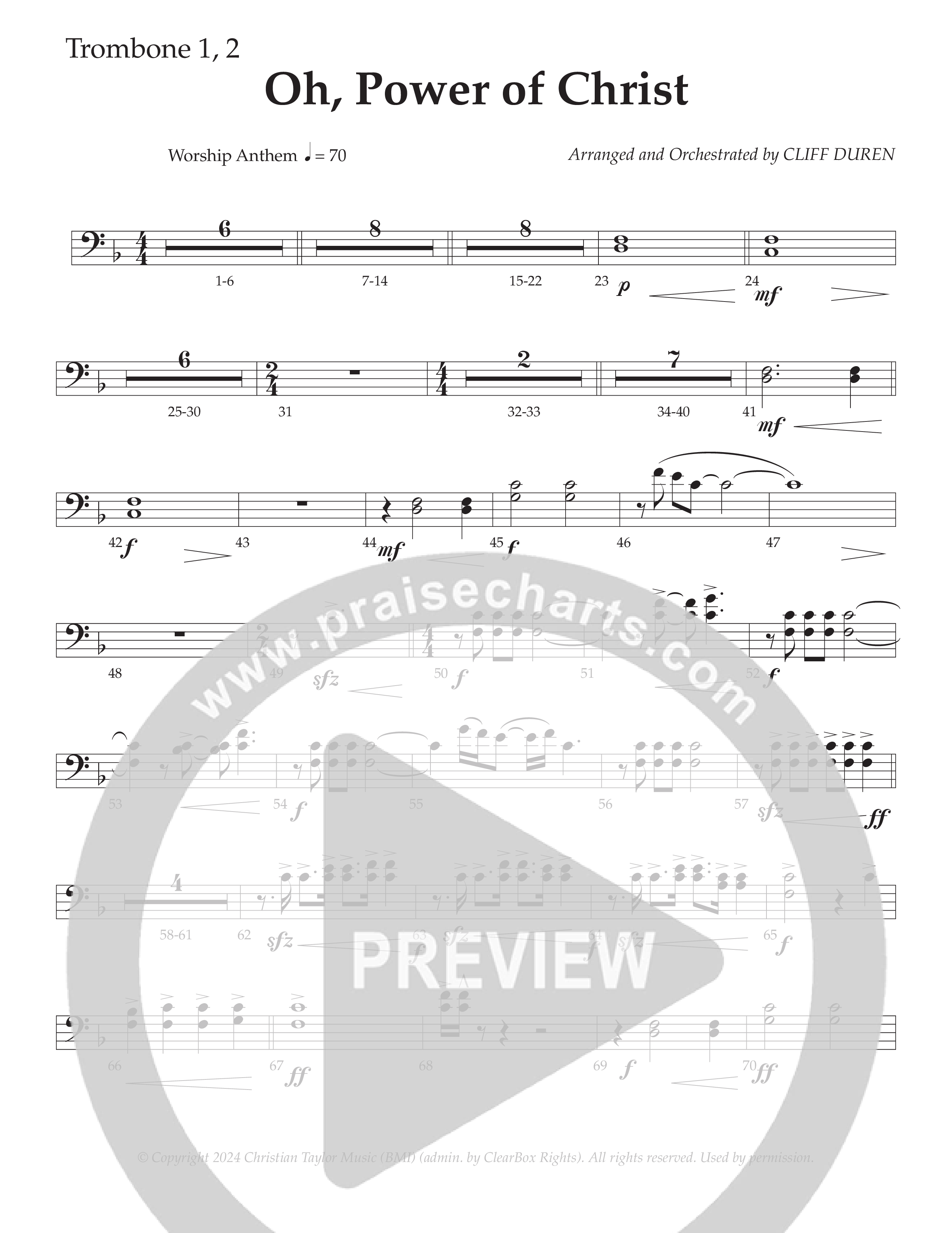 Oh Power Of Christ (Choral Anthem SATB) Trombone 1/2 (Daywind Worship / Arr. Cliff Duren)