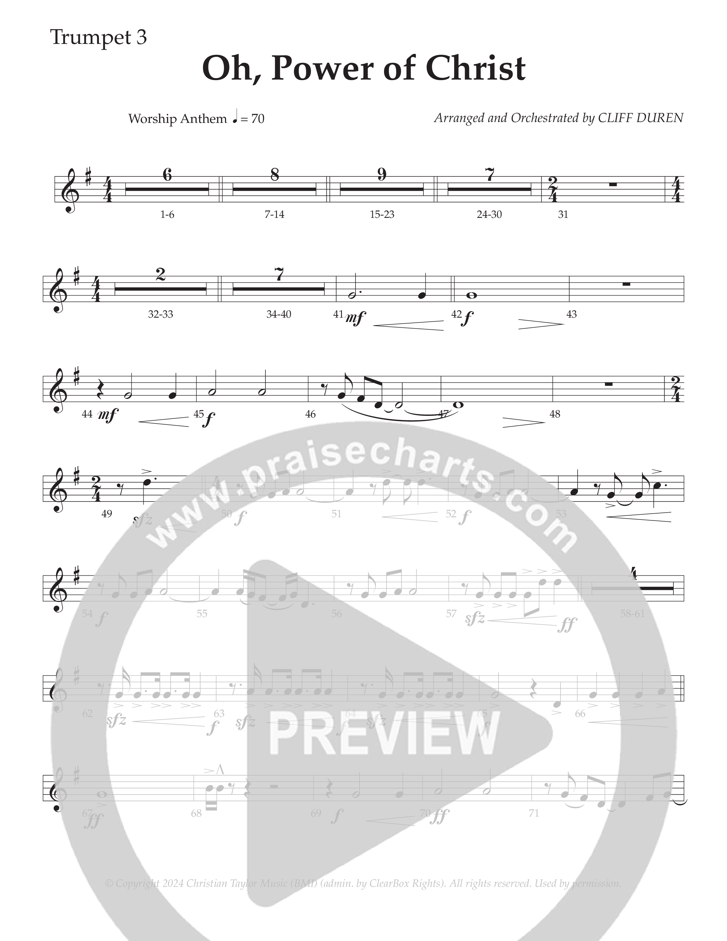 Oh Power Of Christ (Choral Anthem SATB) Trumpet 3 (Daywind Worship / Arr. Cliff Duren)