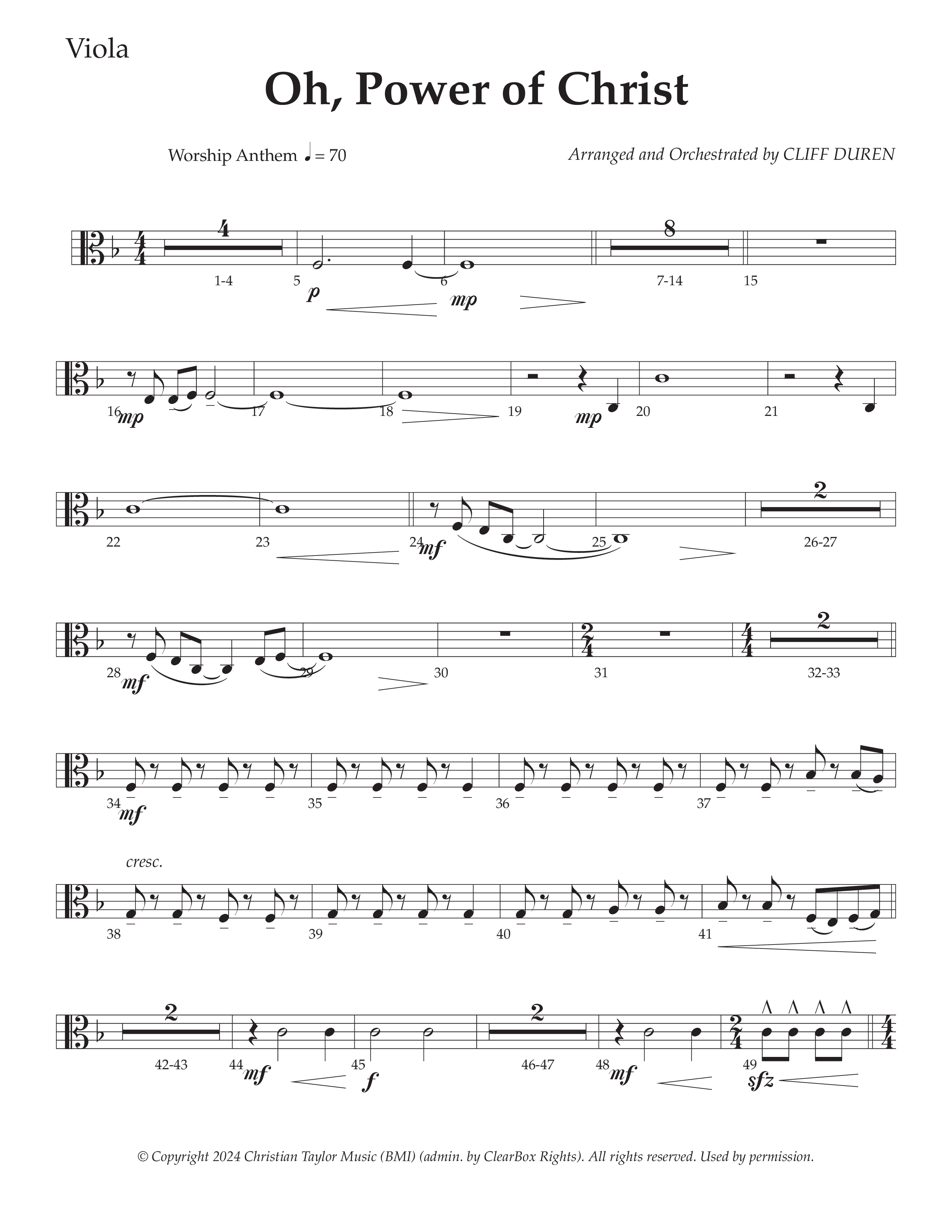 Oh Power Of Christ (Choral Anthem SATB) Viola (Daywind Worship / Arr. Cliff Duren)