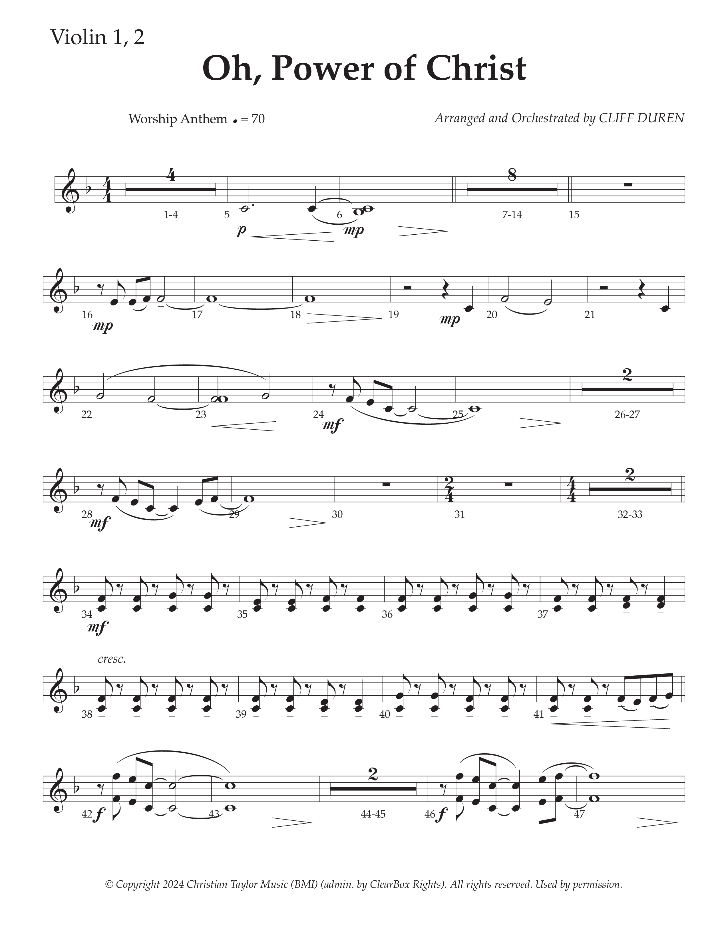 Oh Power Of Christ (Choral Anthem SATB) Violin 1/2 (Daywind Worship / Arr. Cliff Duren)