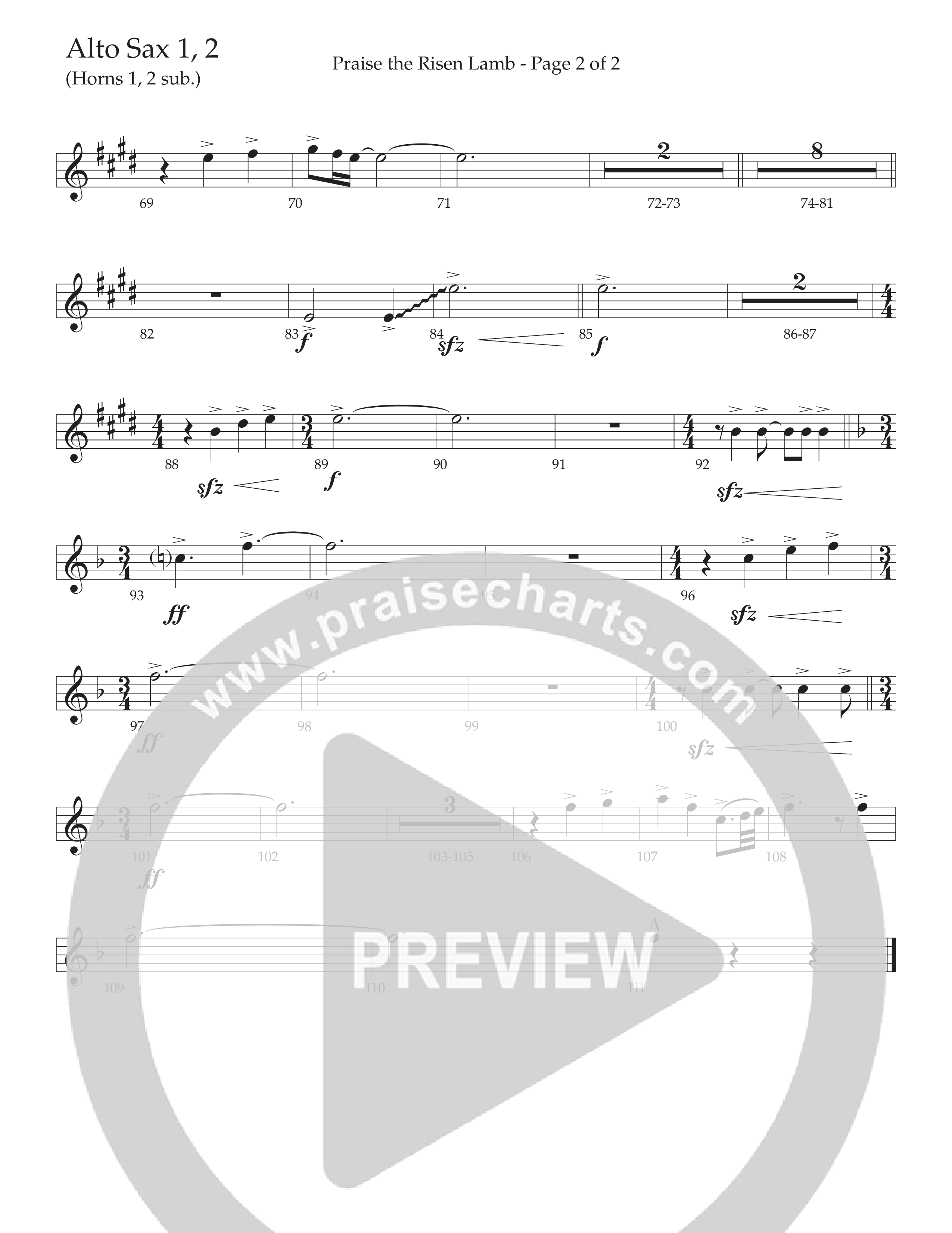 Praise The Risen Lamb (Choral Anthem SATB) Alto Sax 1/2 (Daywind Worship / Arr. Cliff Duren)