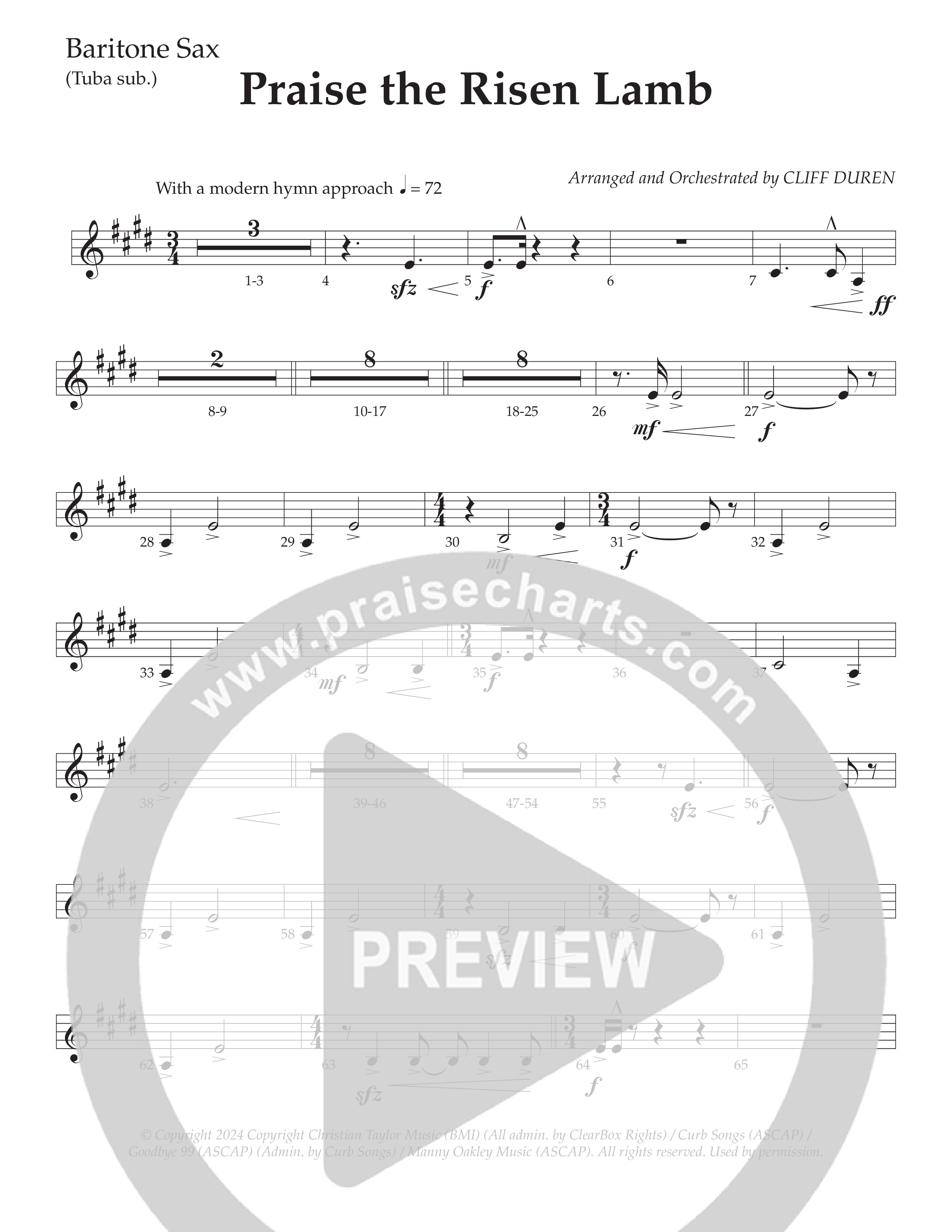 Praise The Risen Lamb (Choral Anthem SATB) Bari Sax (Daywind Worship / Arr. Cliff Duren)