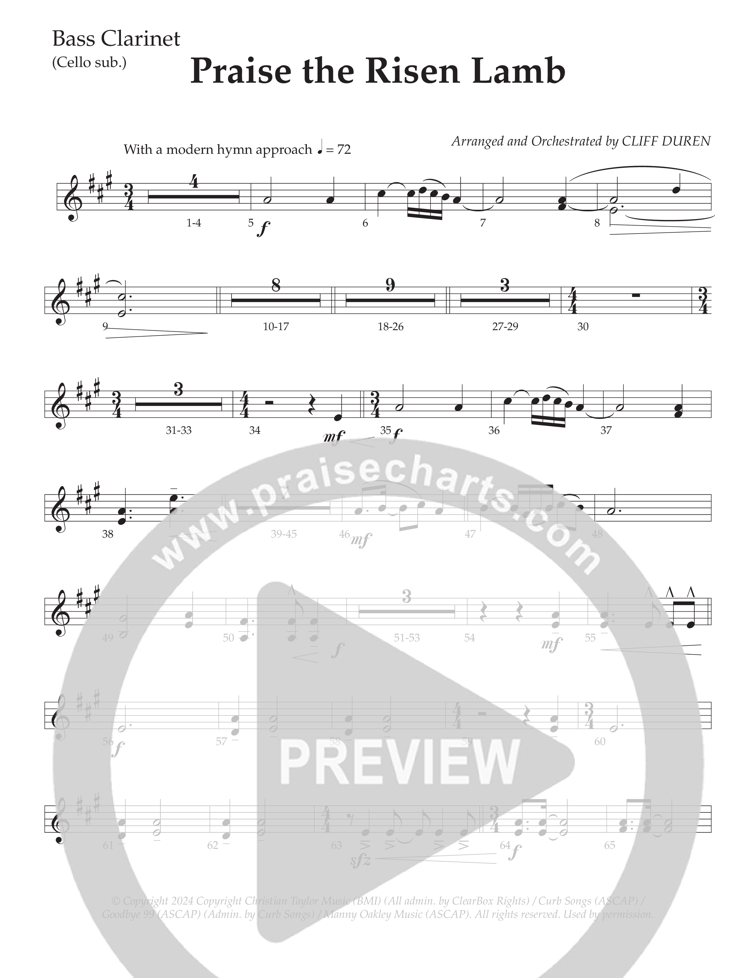 Praise The Risen Lamb (Choral Anthem SATB) Bass Clarinet (Daywind Worship / Arr. Cliff Duren)