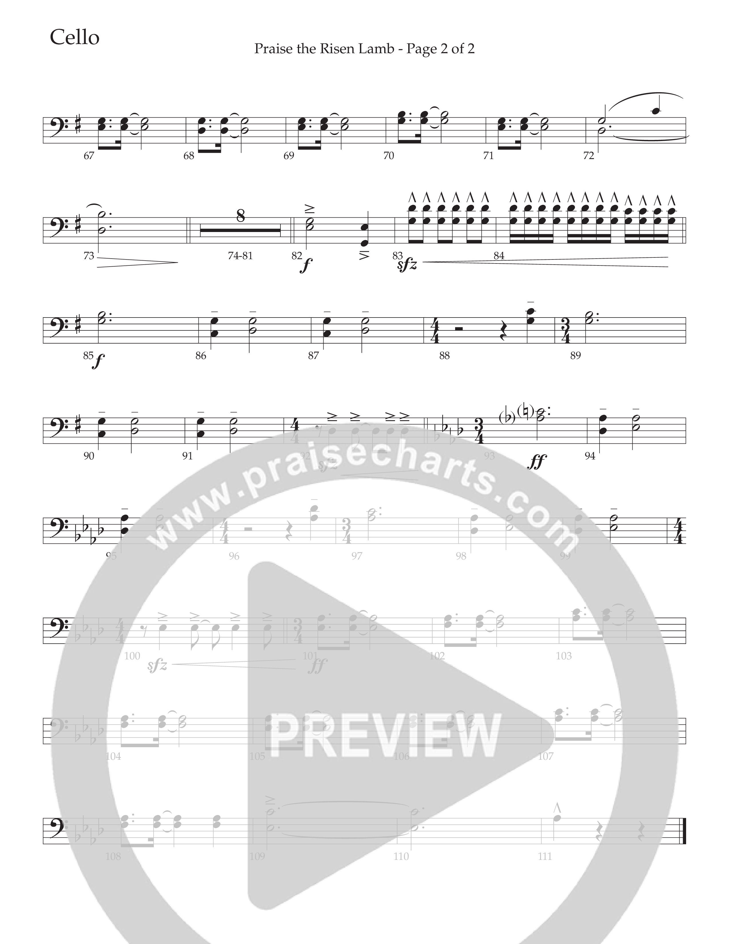 Praise The Risen Lamb (Choral Anthem SATB) Cello (Daywind Worship / Arr. Cliff Duren)