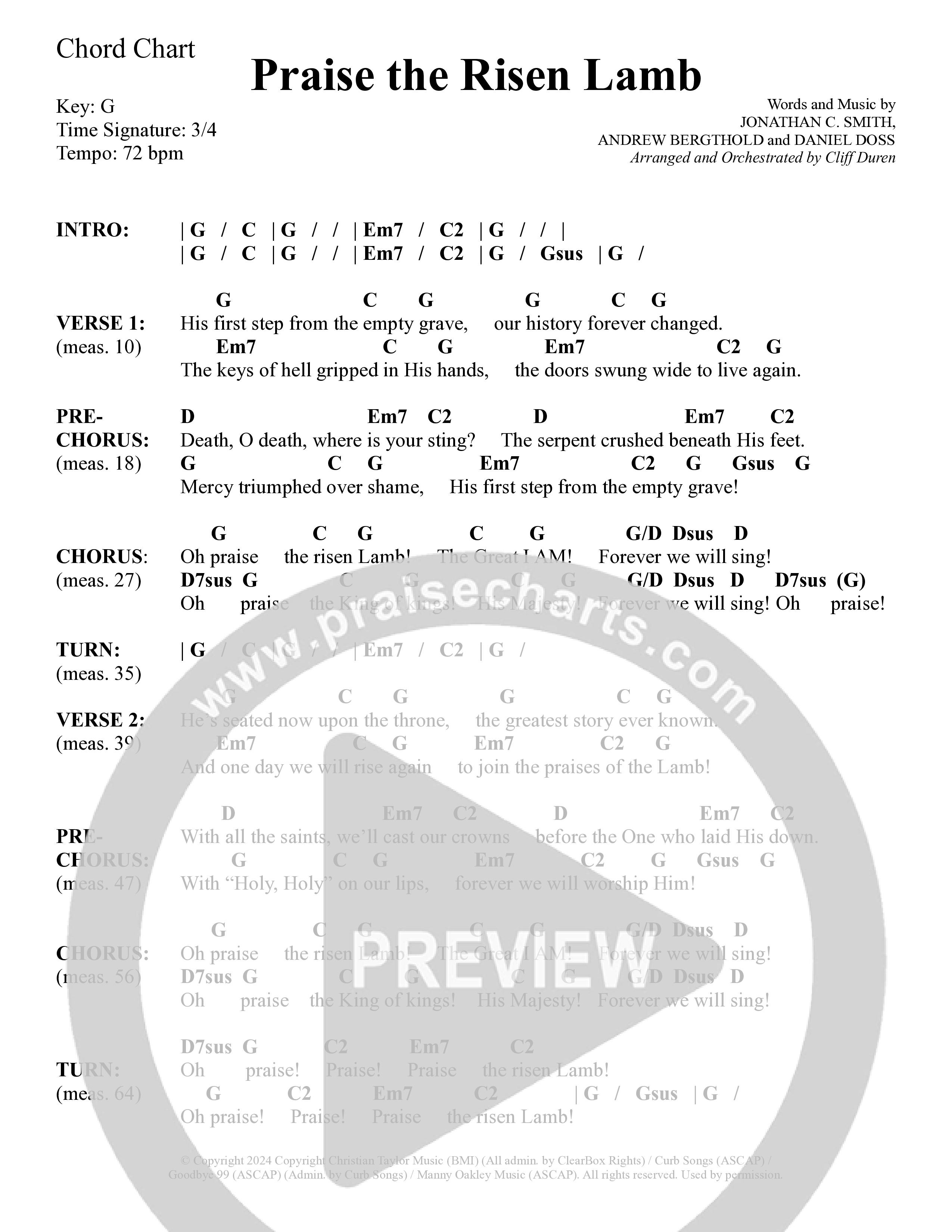 Praise The Risen Lamb (Choral Anthem SATB) Chord Chart (Daywind Worship / Arr. Cliff Duren)