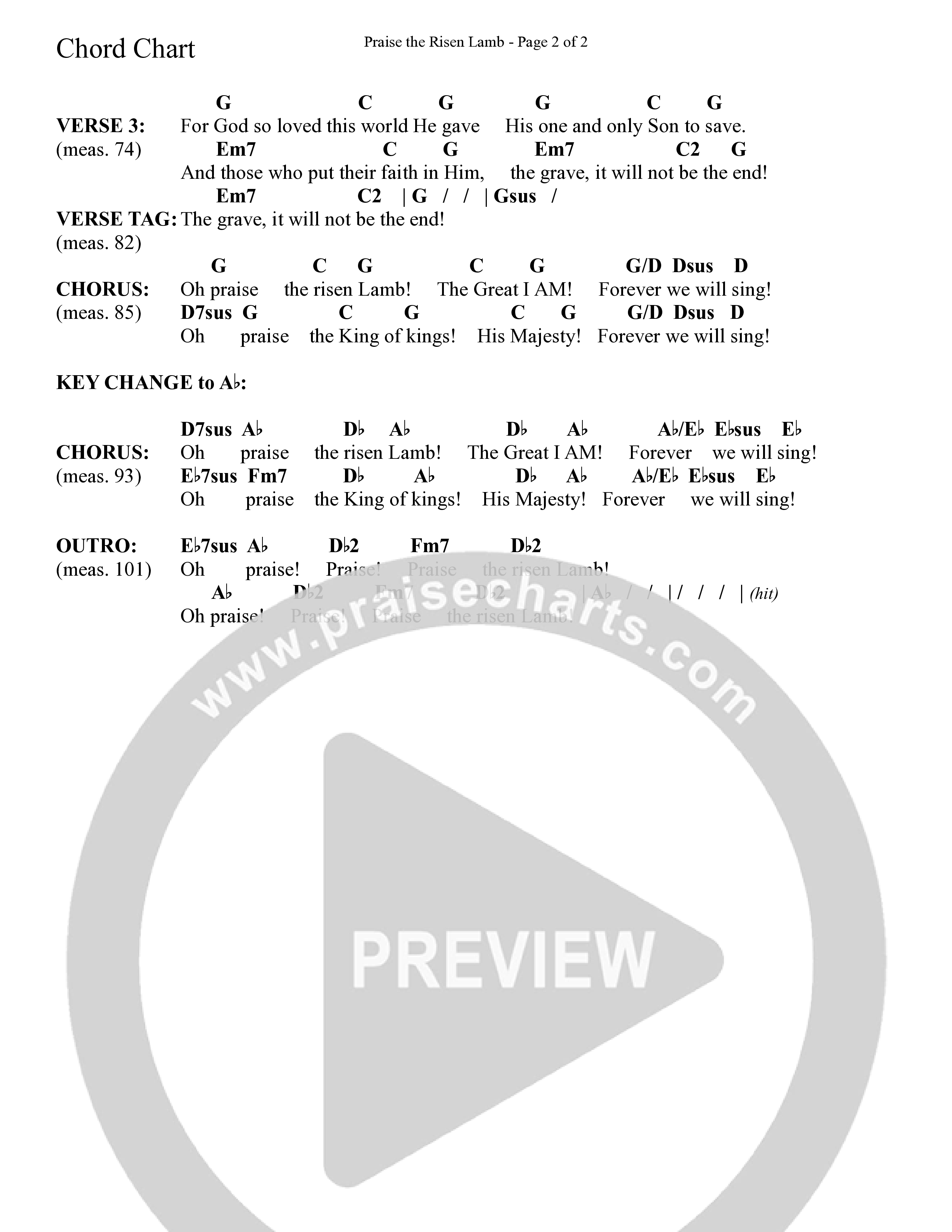 Praise The Risen Lamb (Choral Anthem SATB) Chord Chart (Daywind Worship / Arr. Cliff Duren)
