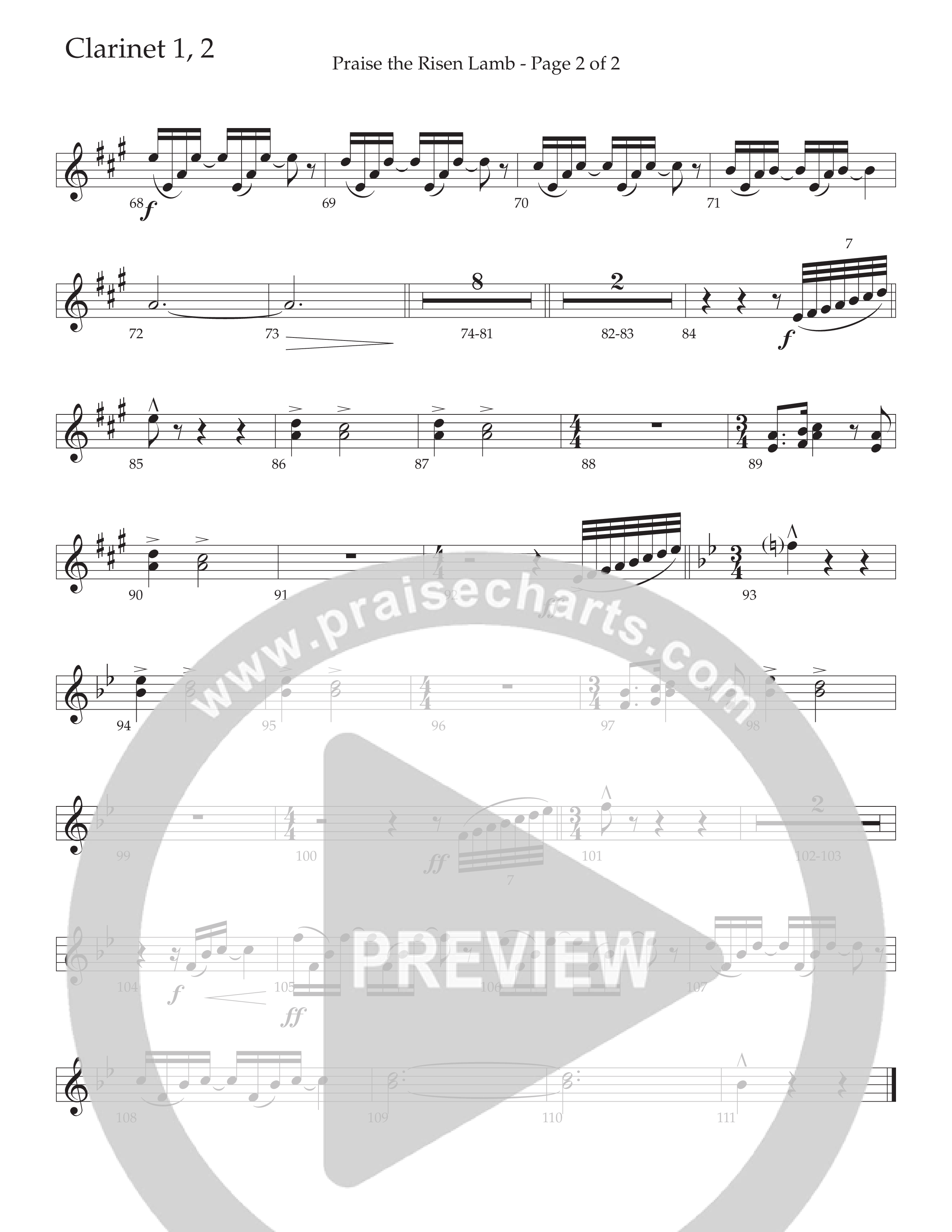 Praise The Risen Lamb (Choral Anthem SATB) Clarinet 1/2 (Daywind Worship / Arr. Cliff Duren)