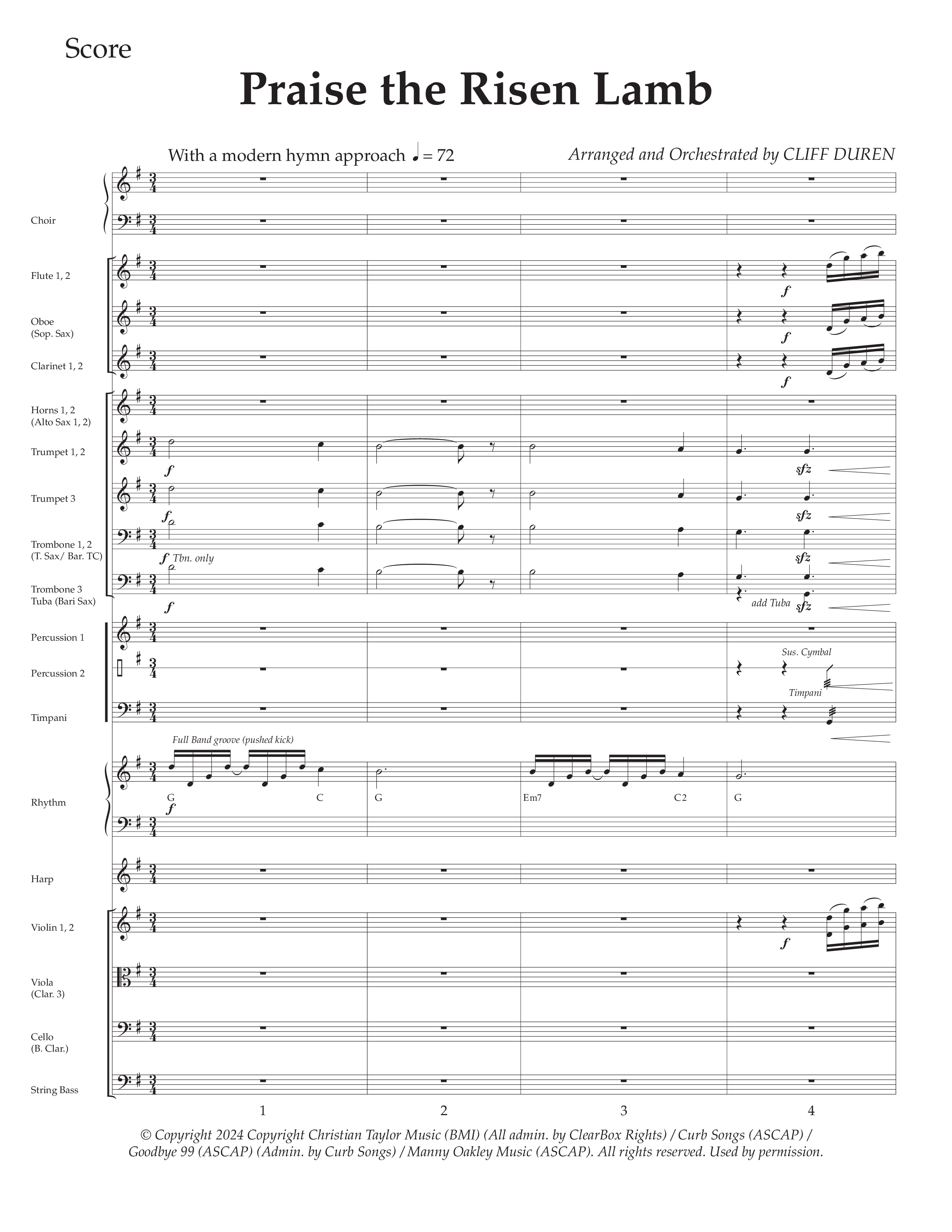 Praise The Risen Lamb (Choral Anthem SATB) Conductor's Score (Daywind Worship / Arr. Cliff Duren)