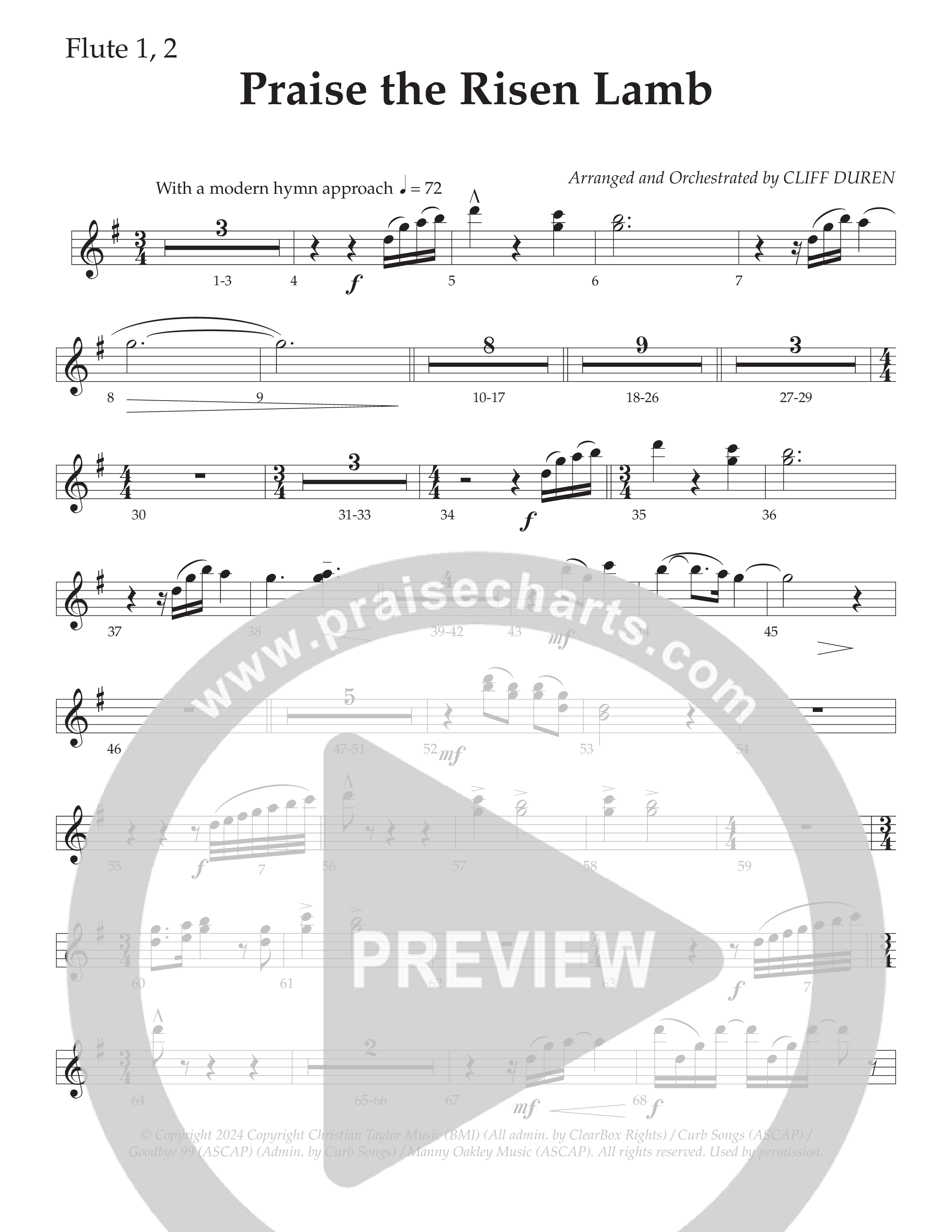 Praise The Risen Lamb (Choral Anthem SATB) Flute 1/2 (Daywind Worship / Arr. Cliff Duren)