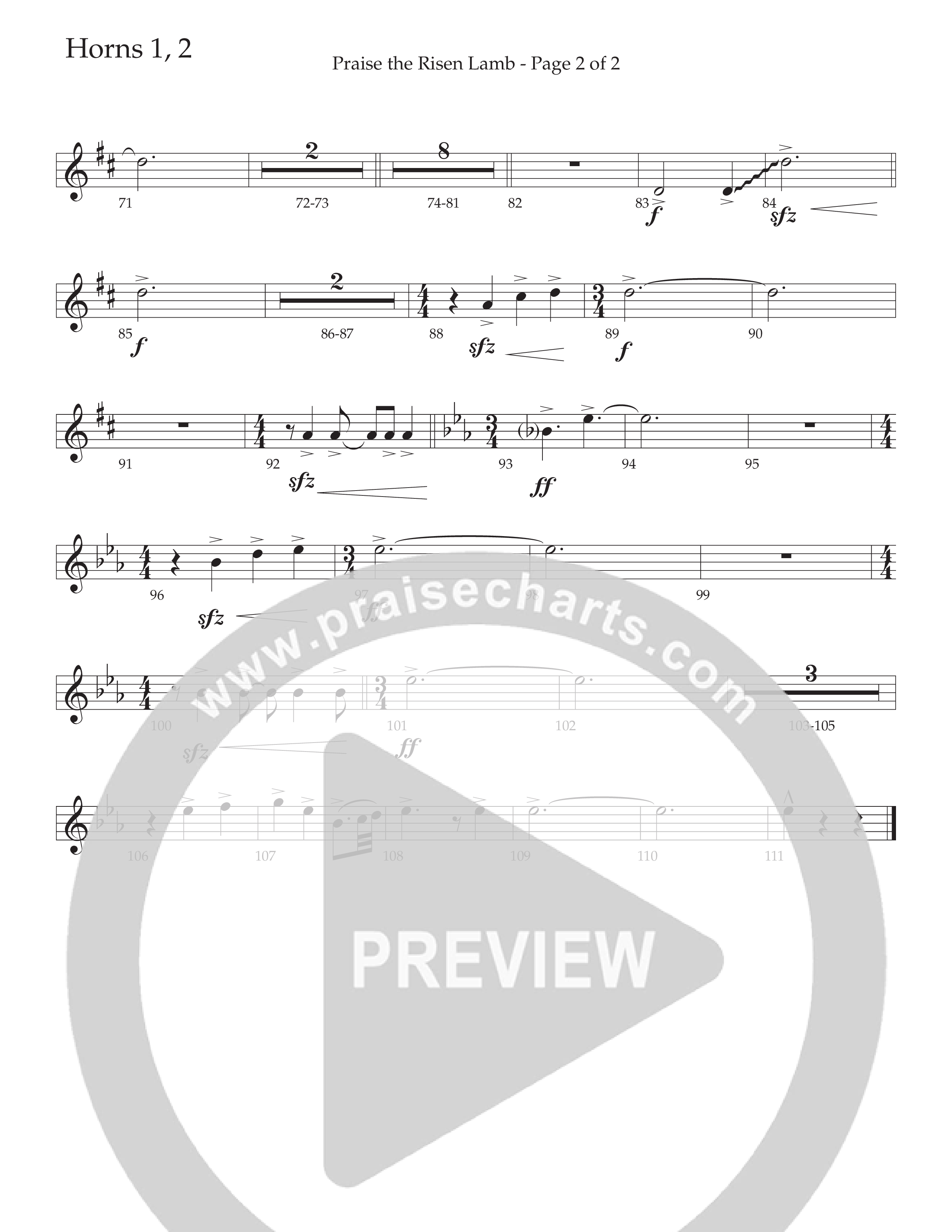 Praise The Risen Lamb (Choral Anthem SATB) French Horn 1/2 (Daywind Worship / Arr. Cliff Duren)