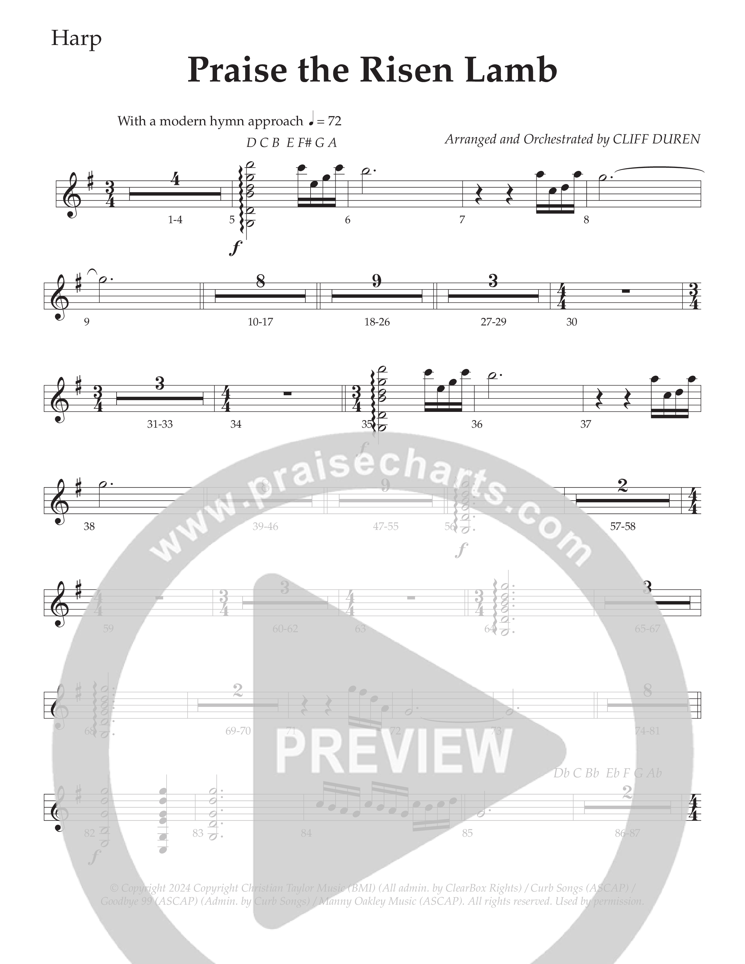 Praise The Risen Lamb (Choral Anthem SATB) Harp (Daywind Worship / Arr. Cliff Duren)