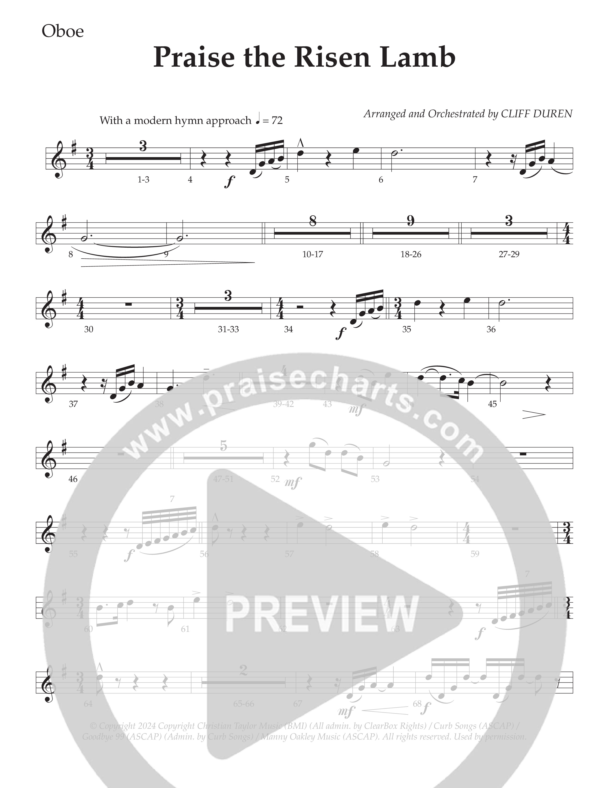 Praise The Risen Lamb (Choral Anthem SATB) Oboe (Daywind Worship / Arr. Cliff Duren)