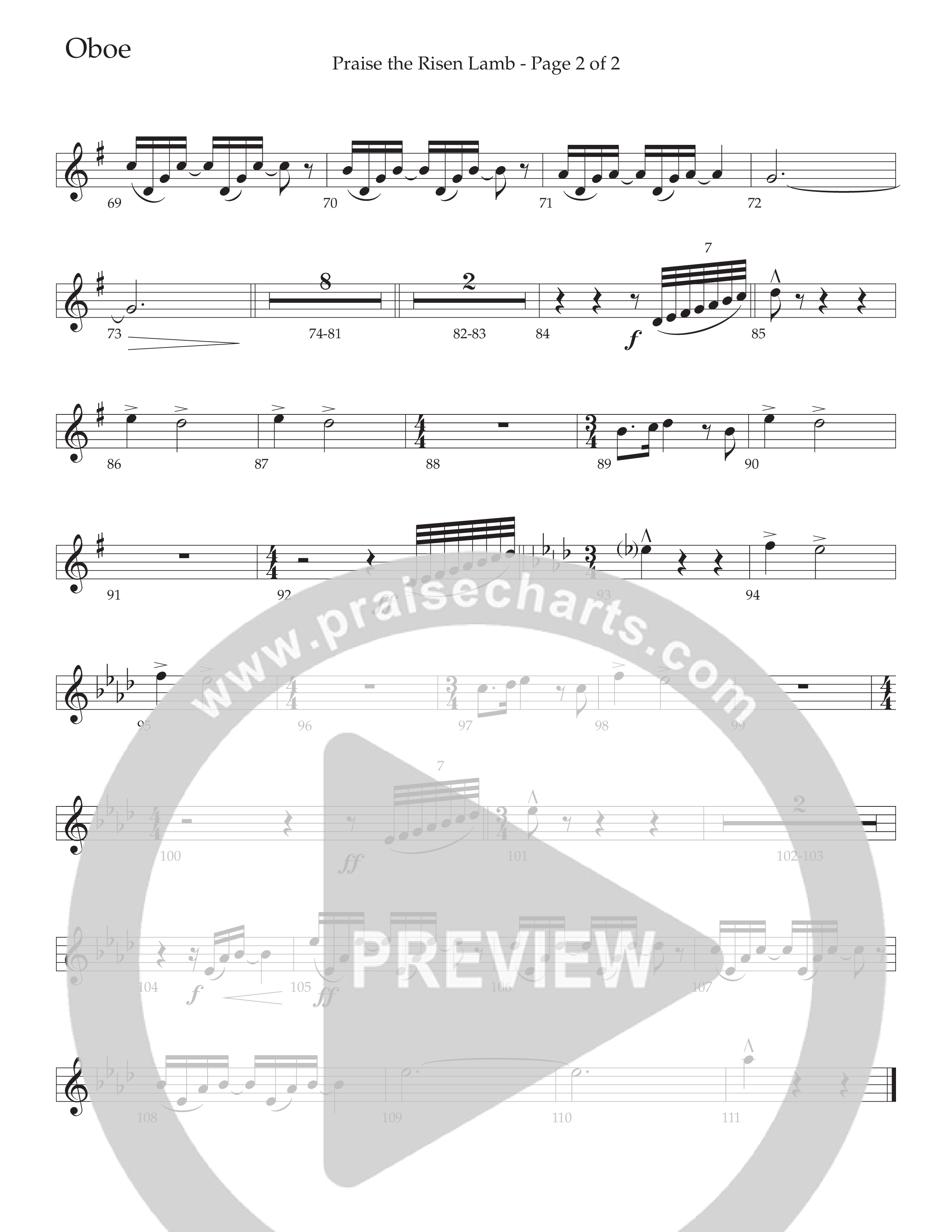 Praise The Risen Lamb (Choral Anthem SATB) Oboe (Daywind Worship / Arr. Cliff Duren)