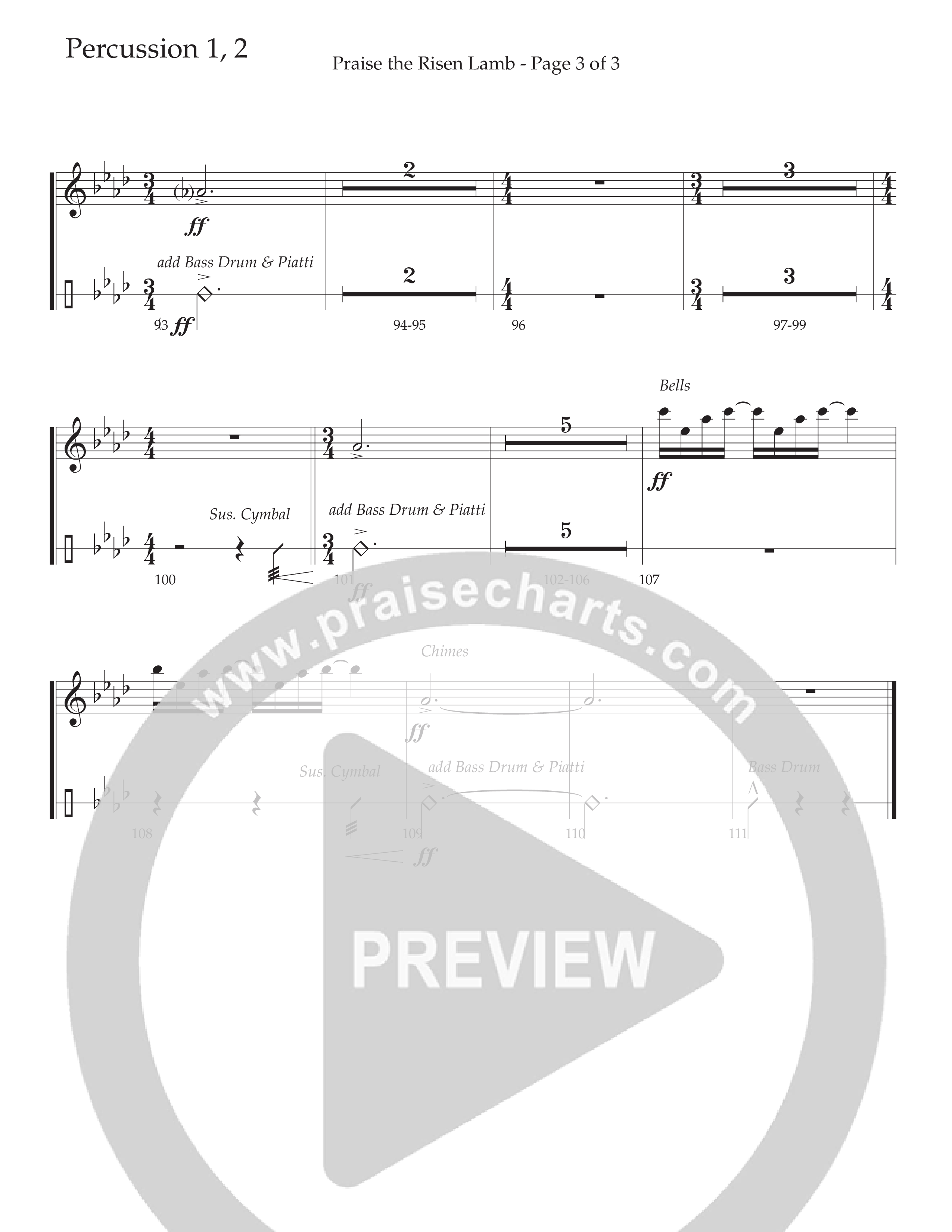 Praise The Risen Lamb (Choral Anthem SATB) Percussion 1/2 (Daywind Worship / Arr. Cliff Duren)