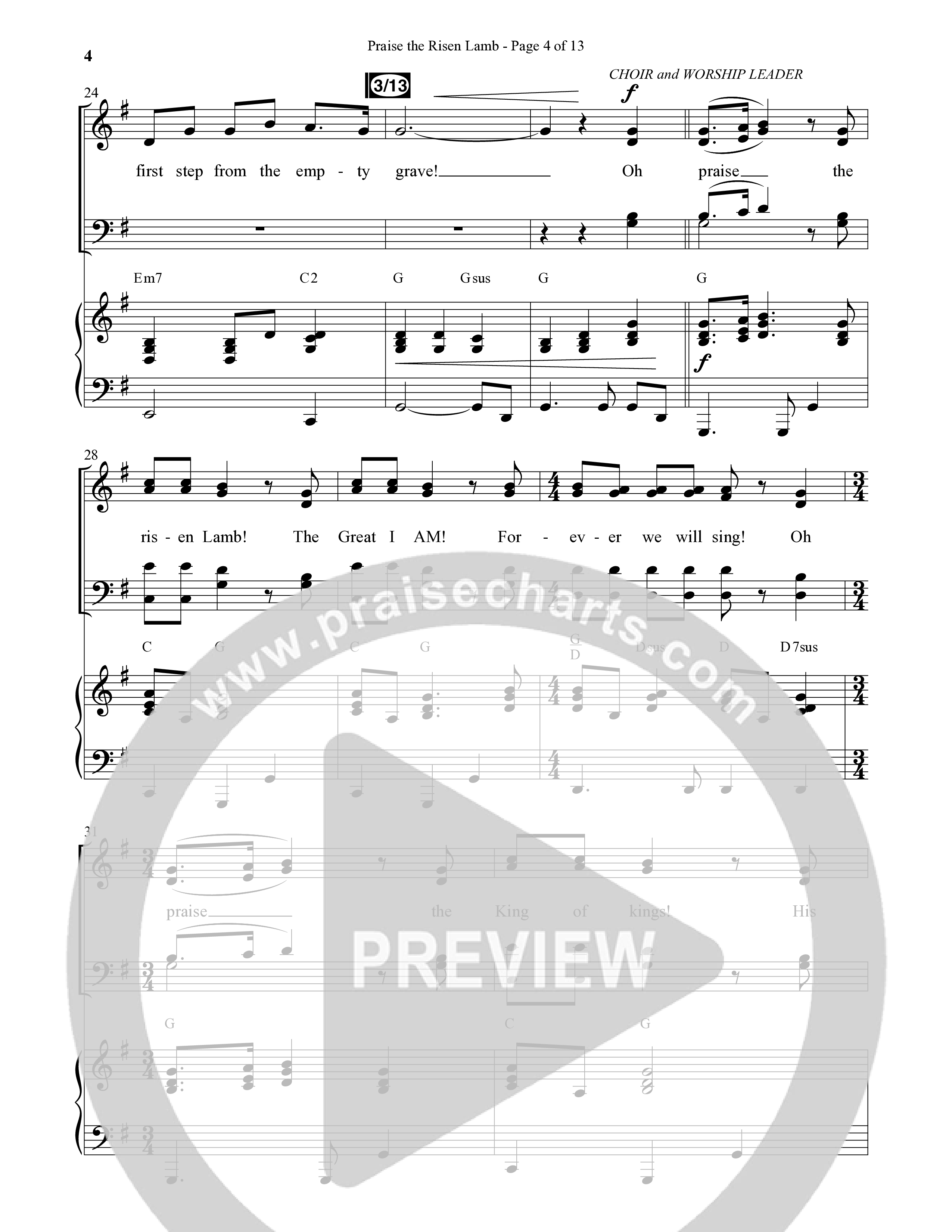 Praise The Risen Lamb (Choral Anthem SATB) Anthem (SATB/Piano) (Daywind Worship / Arr. Cliff Duren)
