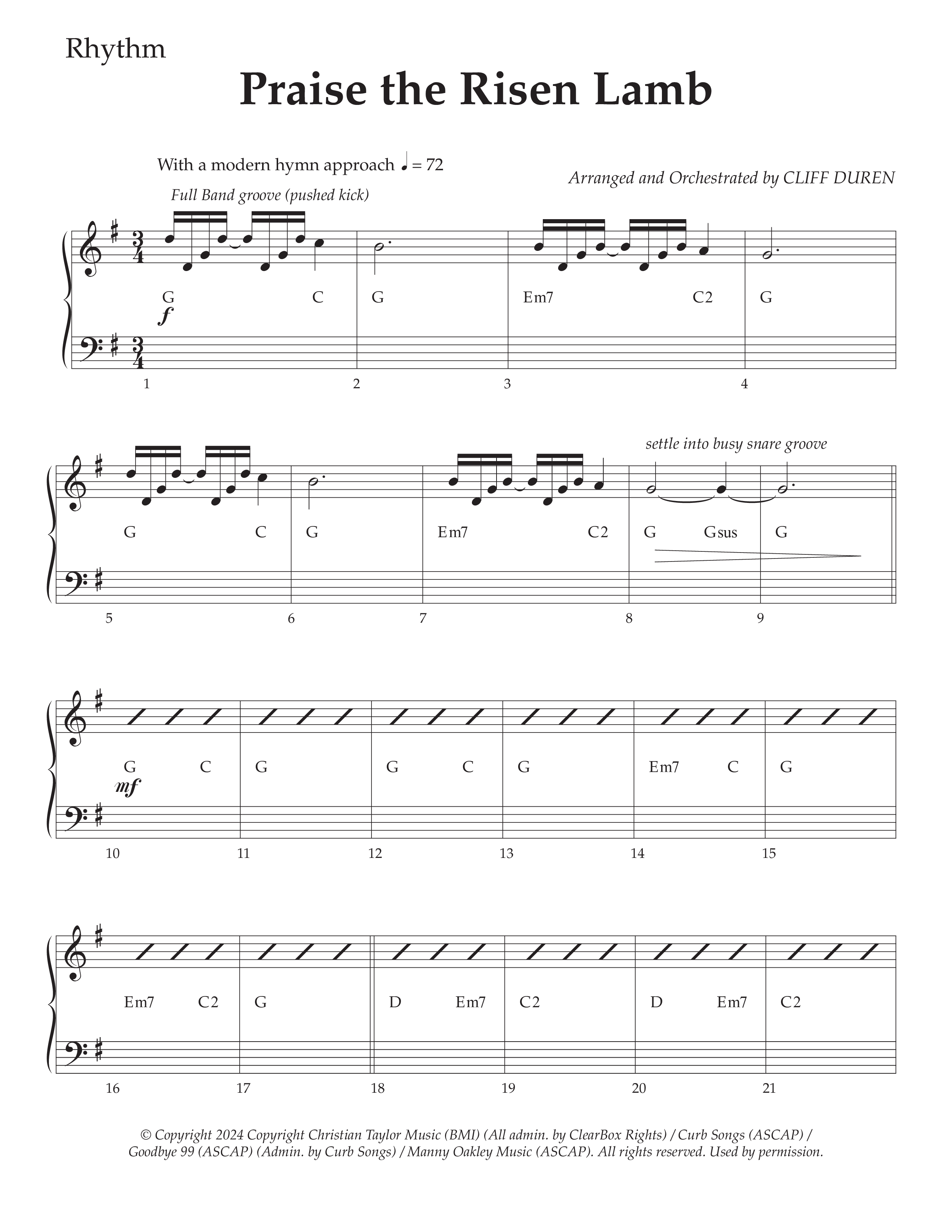 Praise The Risen Lamb (Choral Anthem SATB) Rhythm Chart (Daywind Worship / Arr. Cliff Duren)