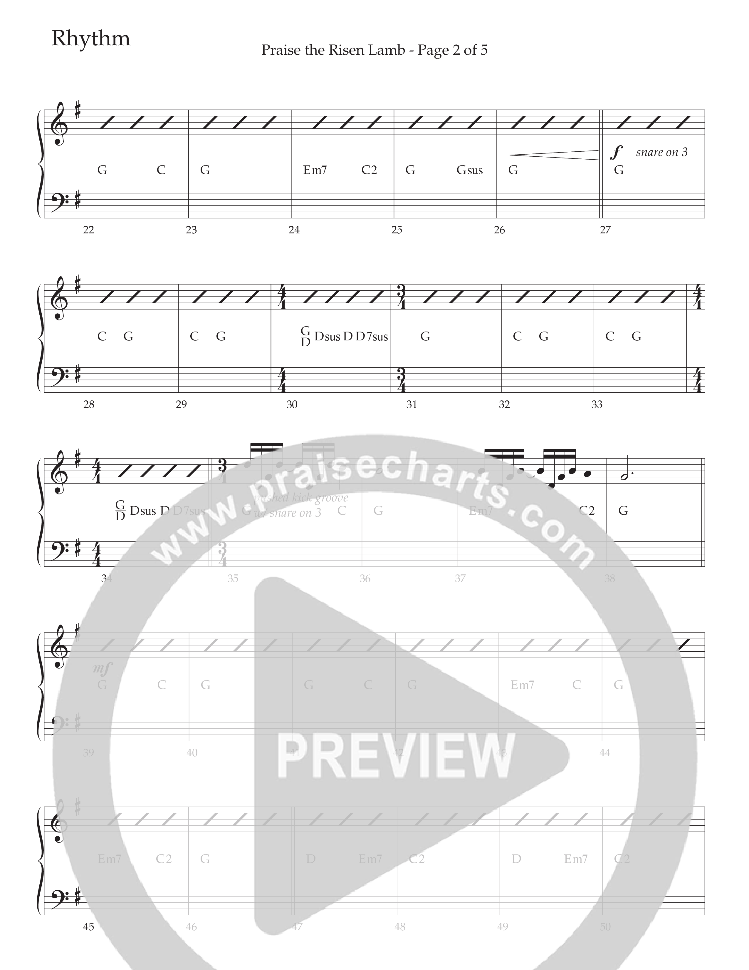 Praise The Risen Lamb (Choral Anthem SATB) Rhythm Chart (Daywind Worship / Arr. Cliff Duren)