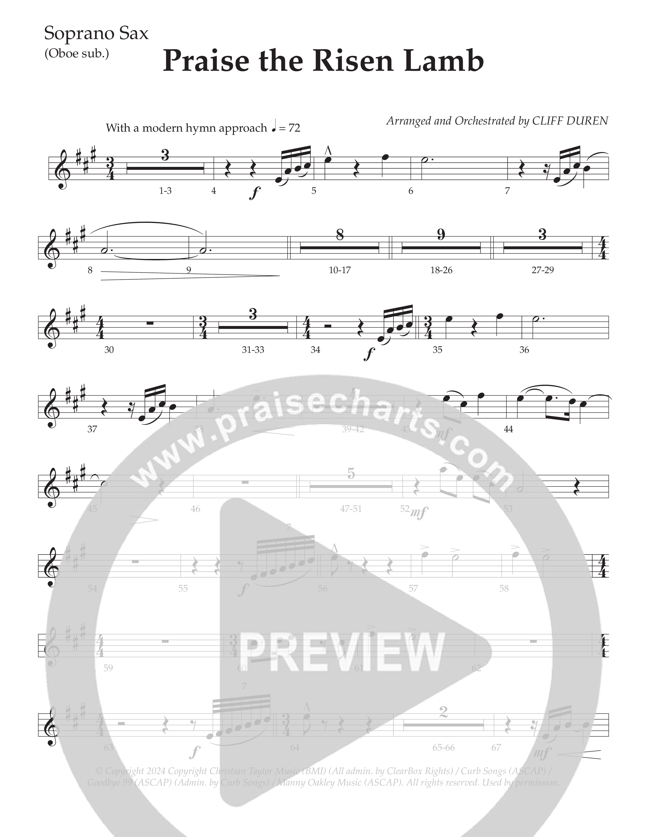Praise The Risen Lamb (Choral Anthem SATB) Soprano Sax (Daywind Worship / Arr. Cliff Duren)