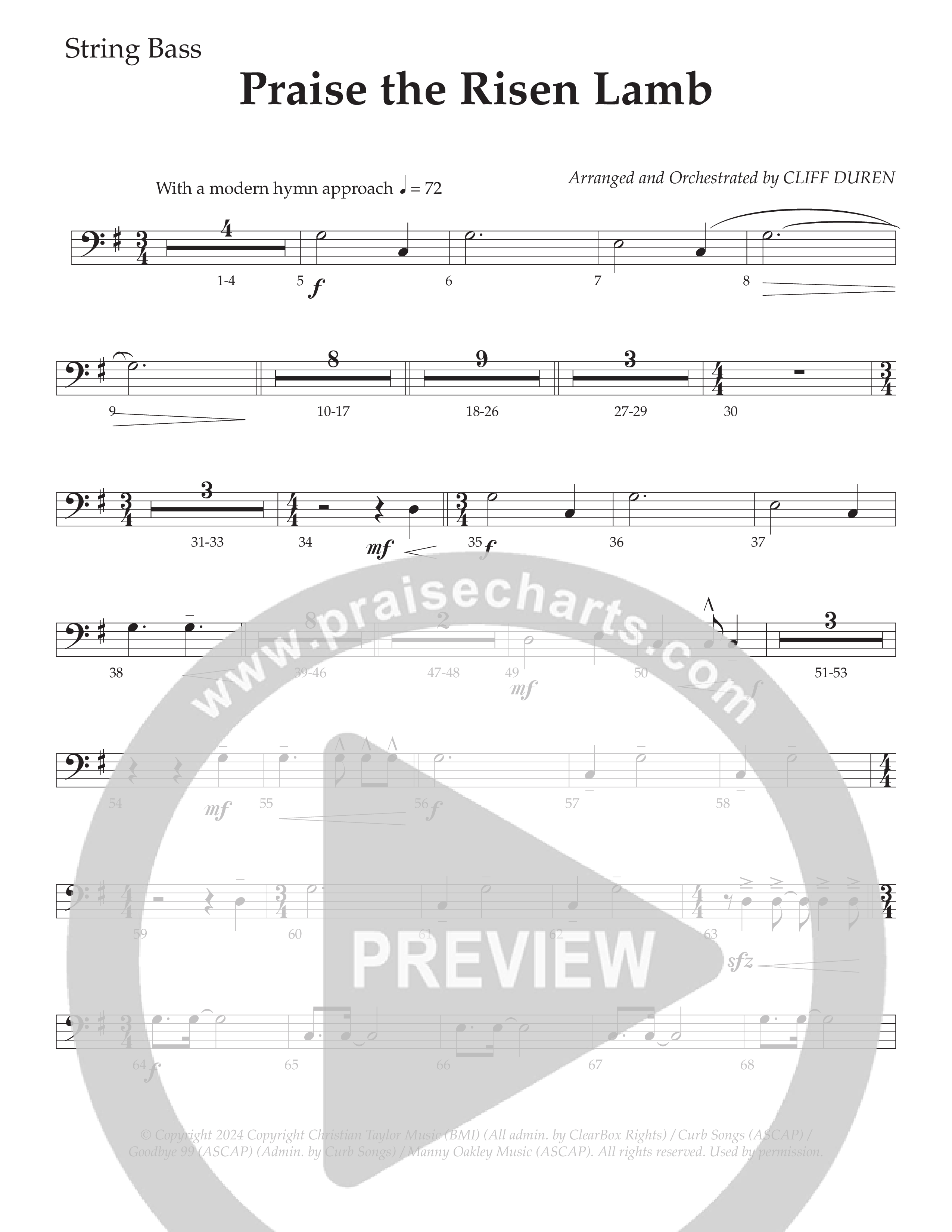 Praise The Risen Lamb (Choral Anthem SATB) String Bass (Daywind Worship / Arr. Cliff Duren)