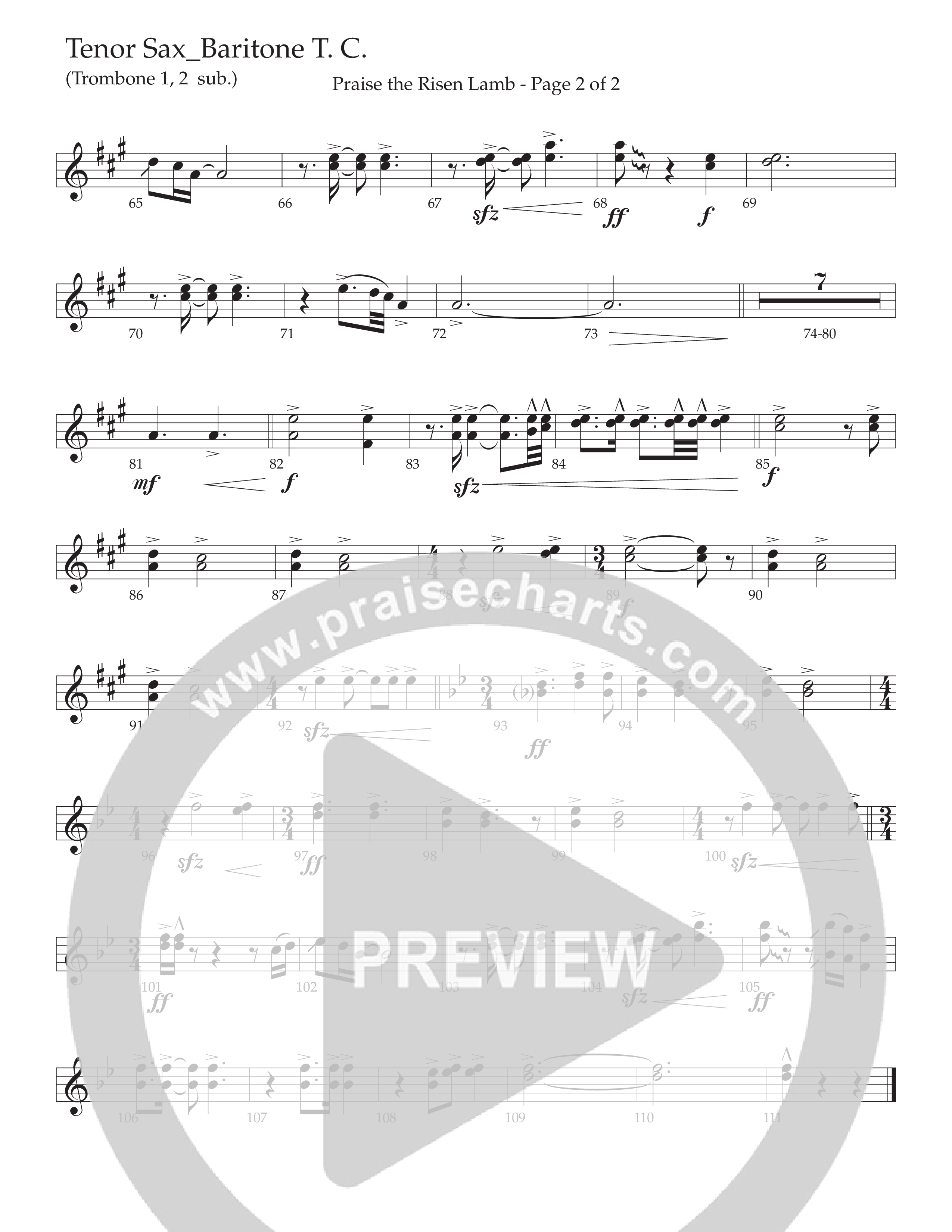 Praise The Risen Lamb (Choral Anthem SATB) Tenor Sax/Baritone T.C. (Daywind Worship / Arr. Cliff Duren)