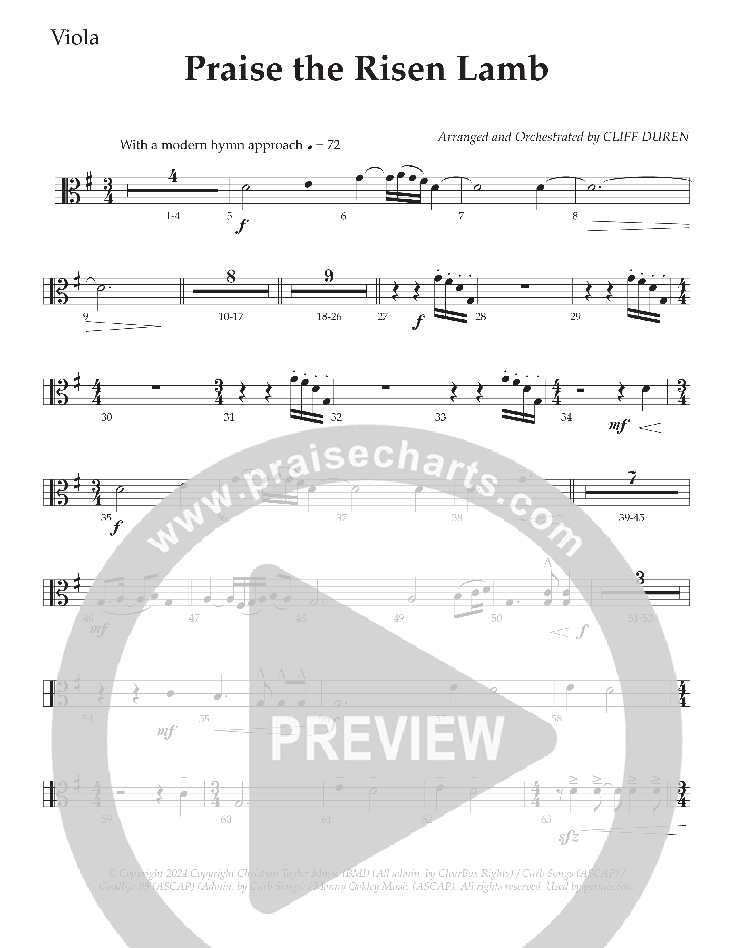 Praise The Risen Lamb (Choral Anthem SATB) Viola (Daywind Worship / Arr. Cliff Duren)