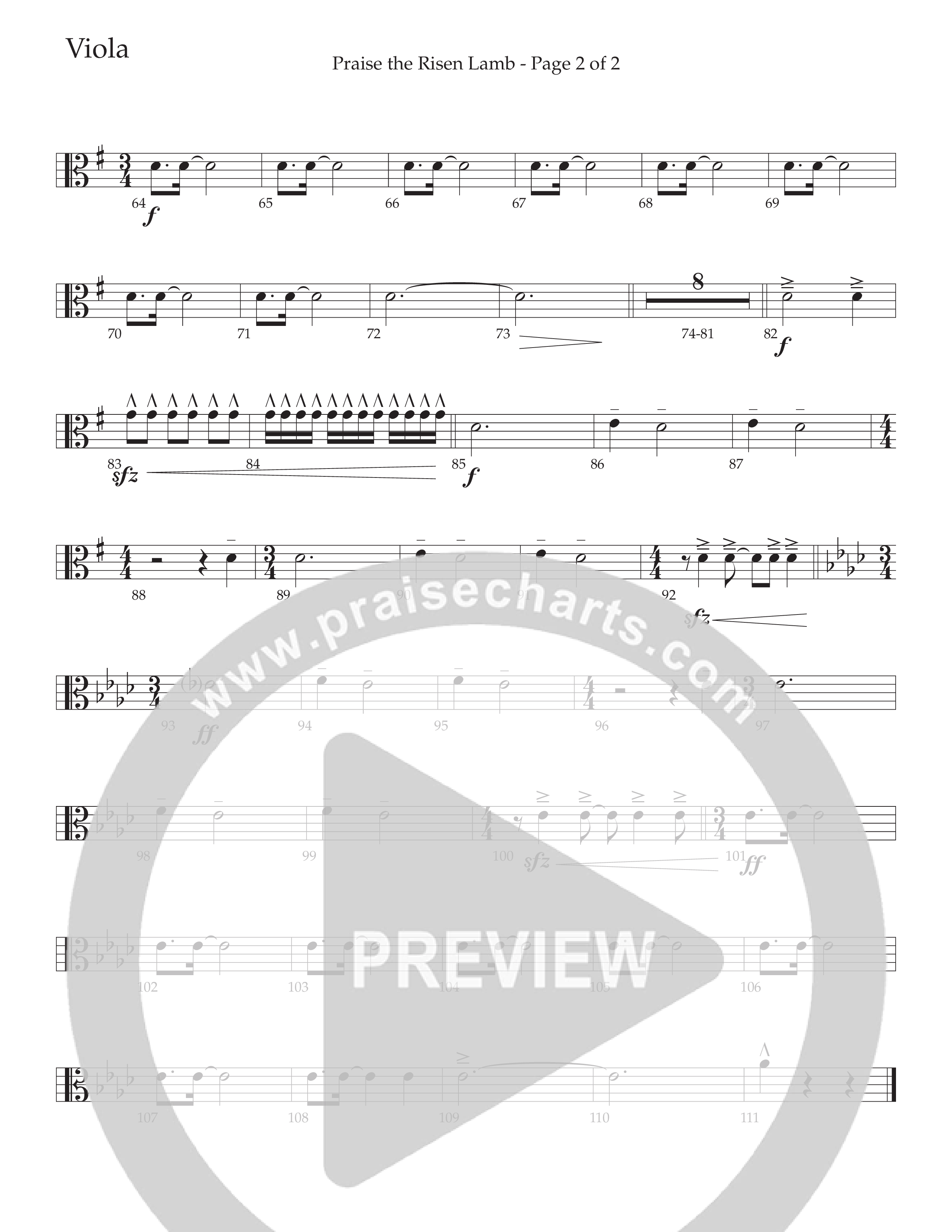 Praise The Risen Lamb (Choral Anthem SATB) Viola (Daywind Worship / Arr. Cliff Duren)