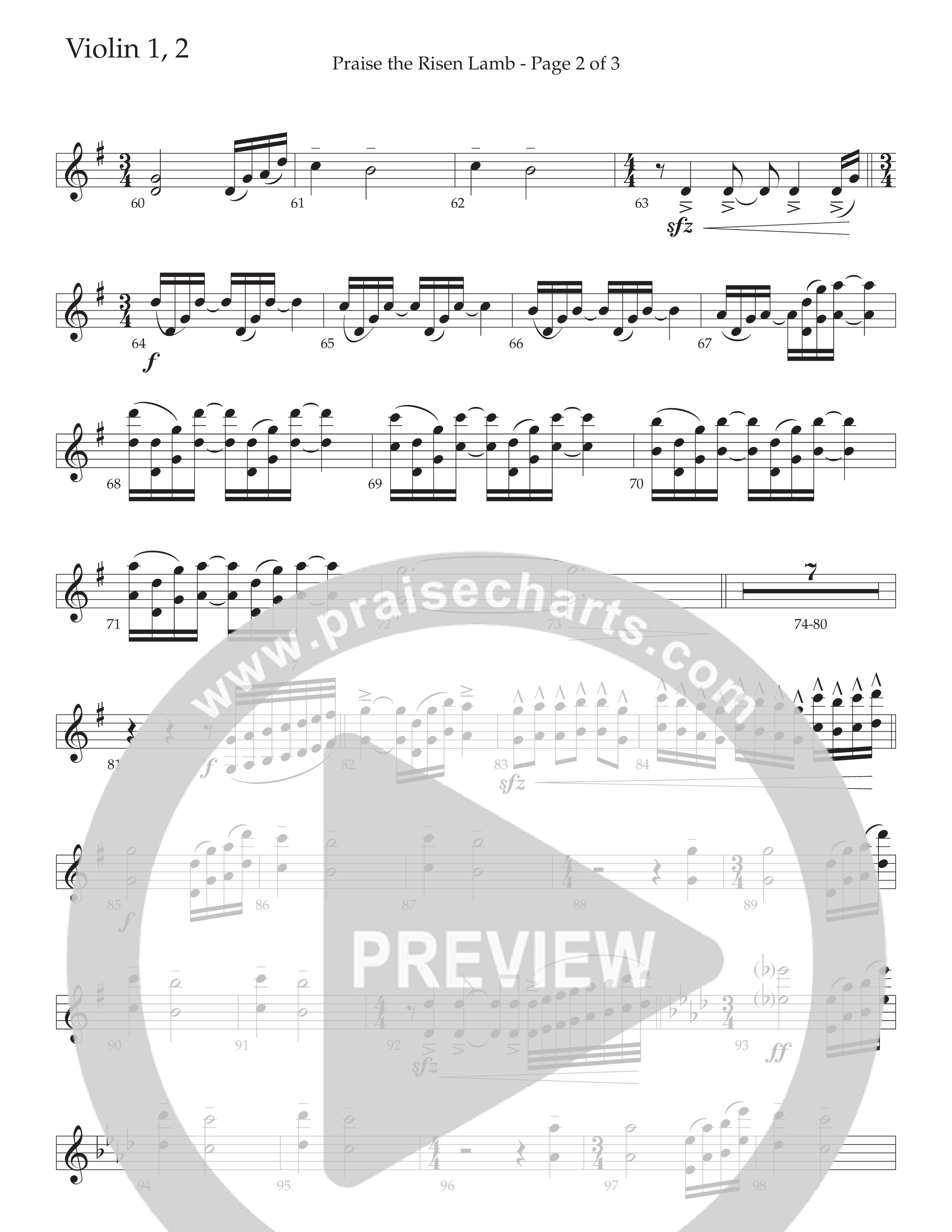 Praise The Risen Lamb (Choral Anthem SATB) Violin 1/2 (Daywind Worship / Arr. Cliff Duren)