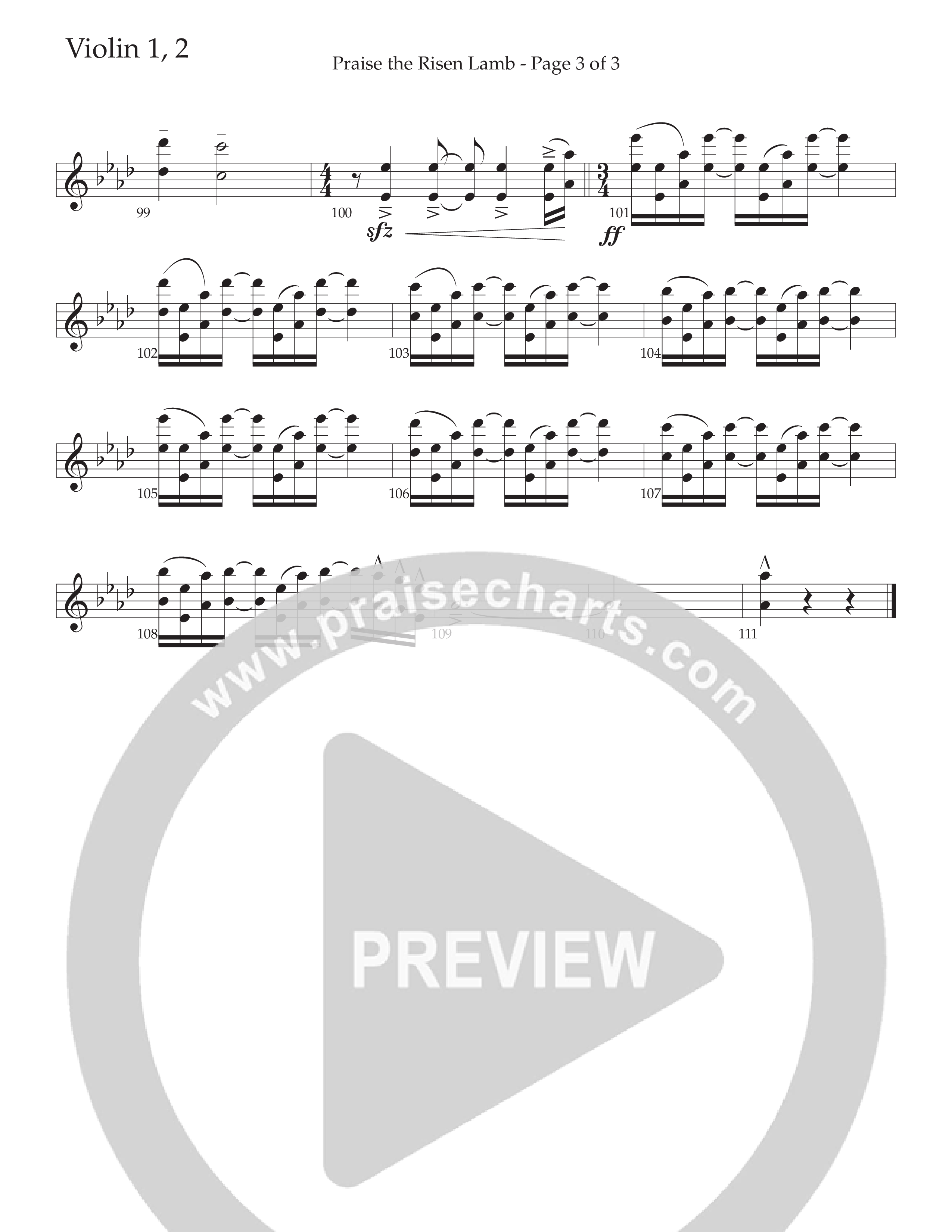 Praise The Risen Lamb (Choral Anthem SATB) Violin 1/2 (Daywind Worship / Arr. Cliff Duren)