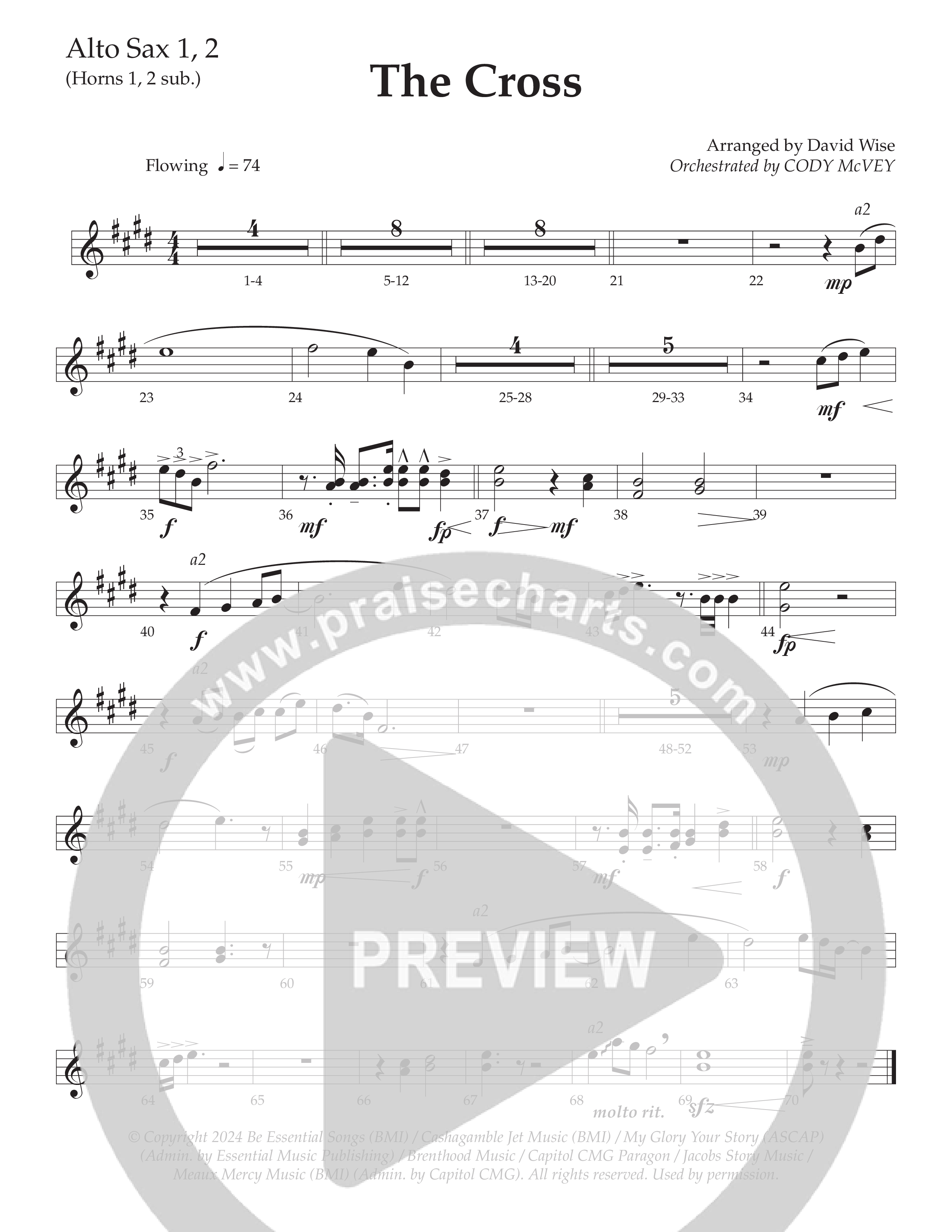 The Cross (Choral Anthem SATB) Alto Sax 1/2 (Daywind Worship / Arr. David Wise)